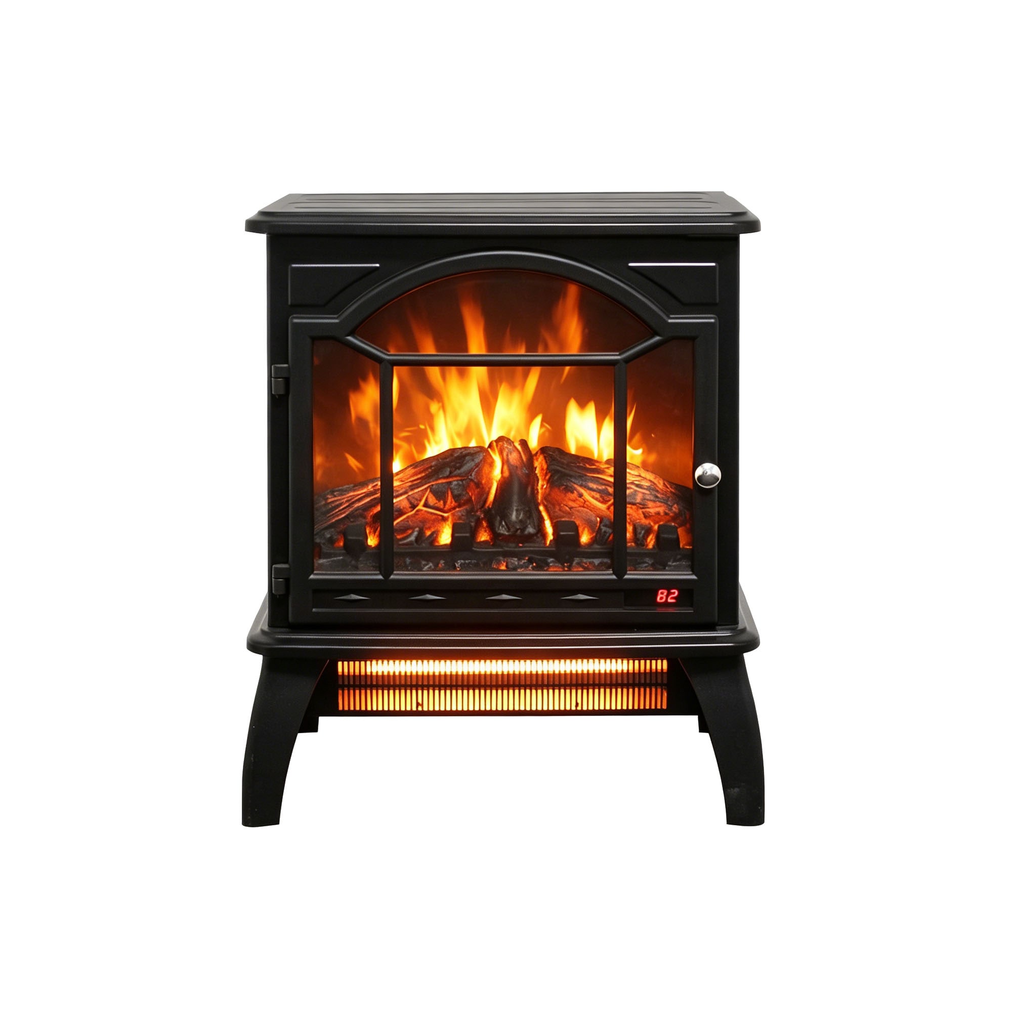 Cuschoice  18-in Freestanding Electric Fireplace Stove with 3D Flame Effect 1500W Infrared Quartz Heater Remote Control 64-82 Thermostat 4 Flame Brightness Levels Heats Up to 400 Sq. Ft.