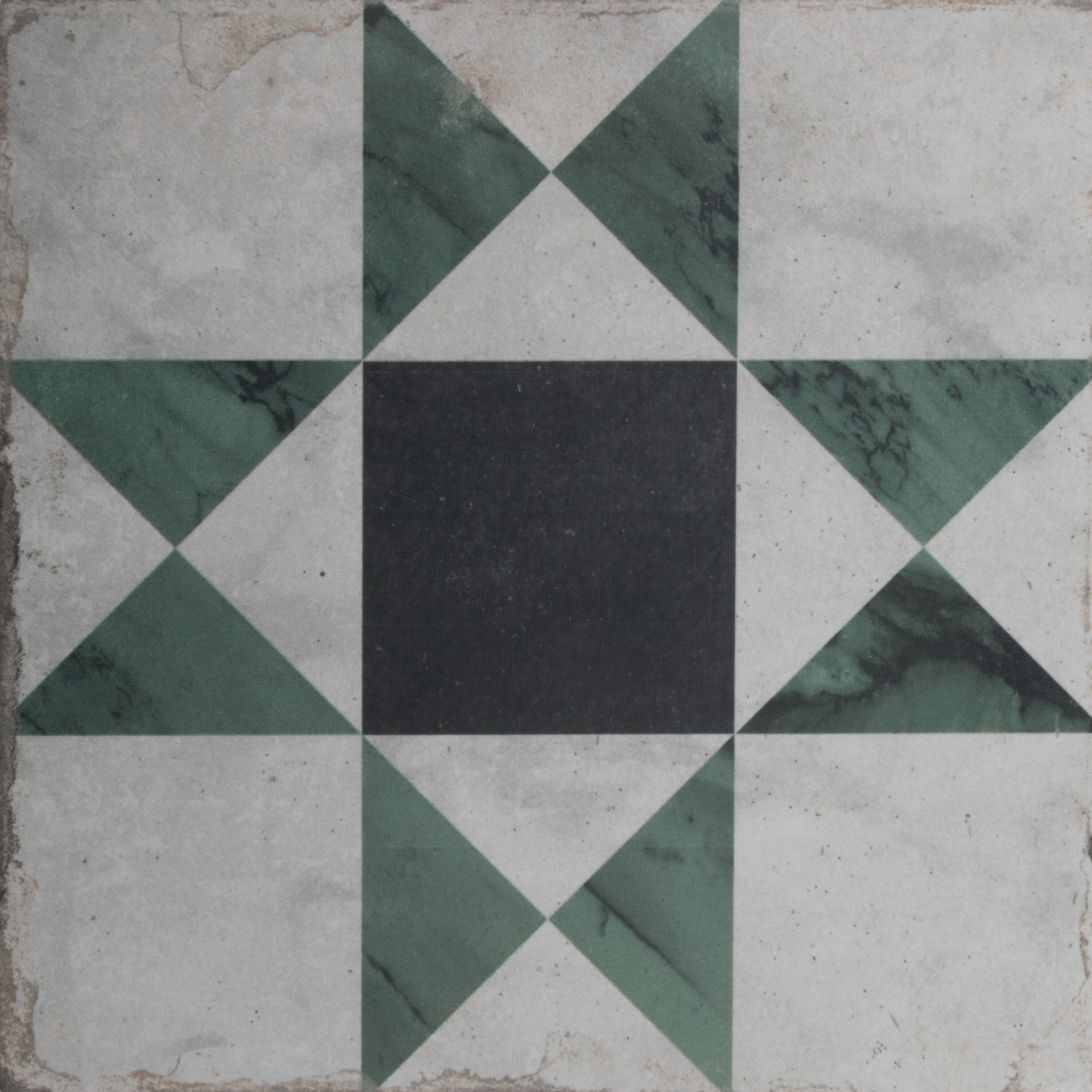 Affinity Tile S1FEO8REEDCR Sample - Renaissance Deco Emerald Cross 8-in x 8-in Matte Porcelain Patterned Floor and Wall Tile