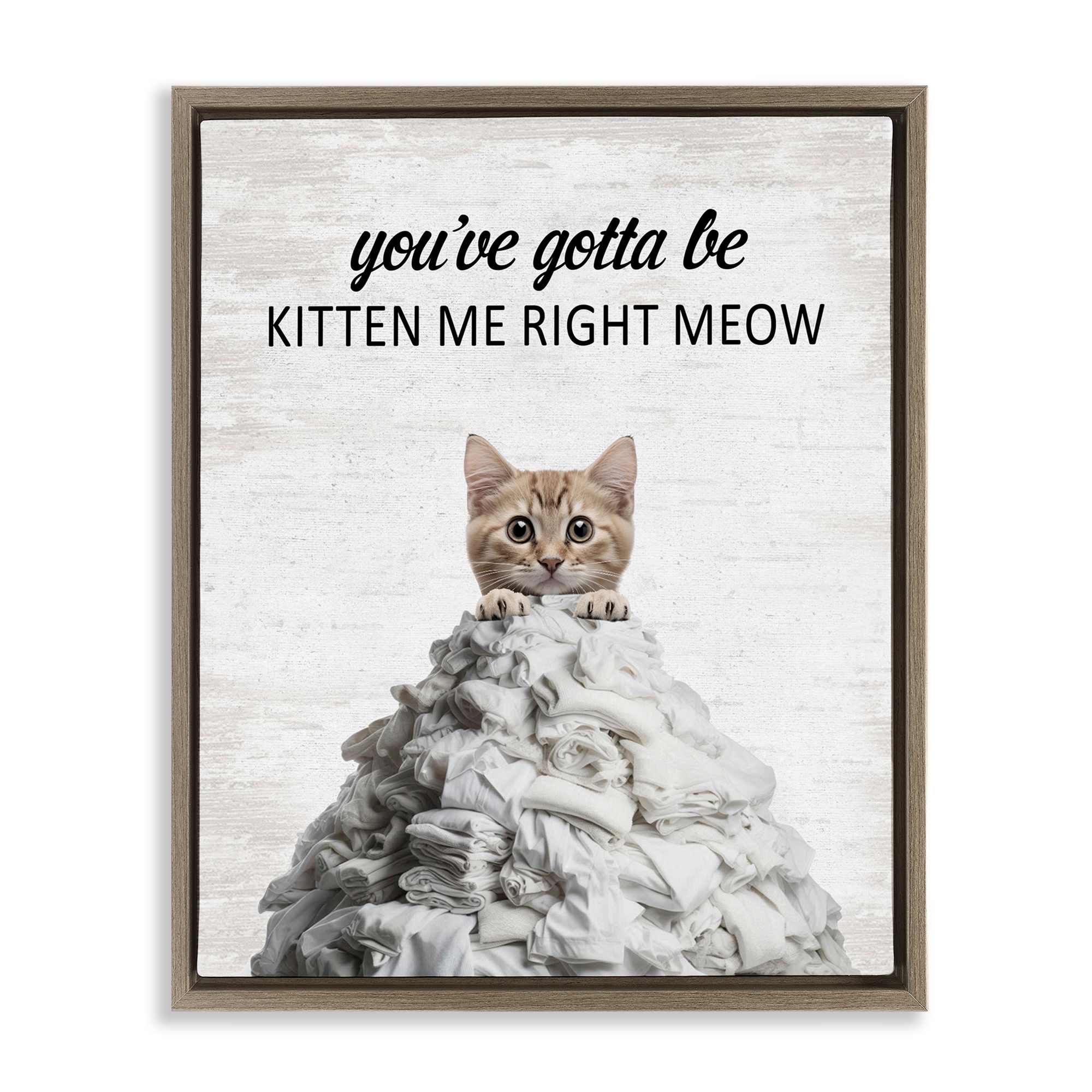 Stupell Industries BS-881-FFE-16X20 Kitten and Laundry Pile Brown Framed Floater Canvas Wall Art By Lettered and Lined 17 x 21