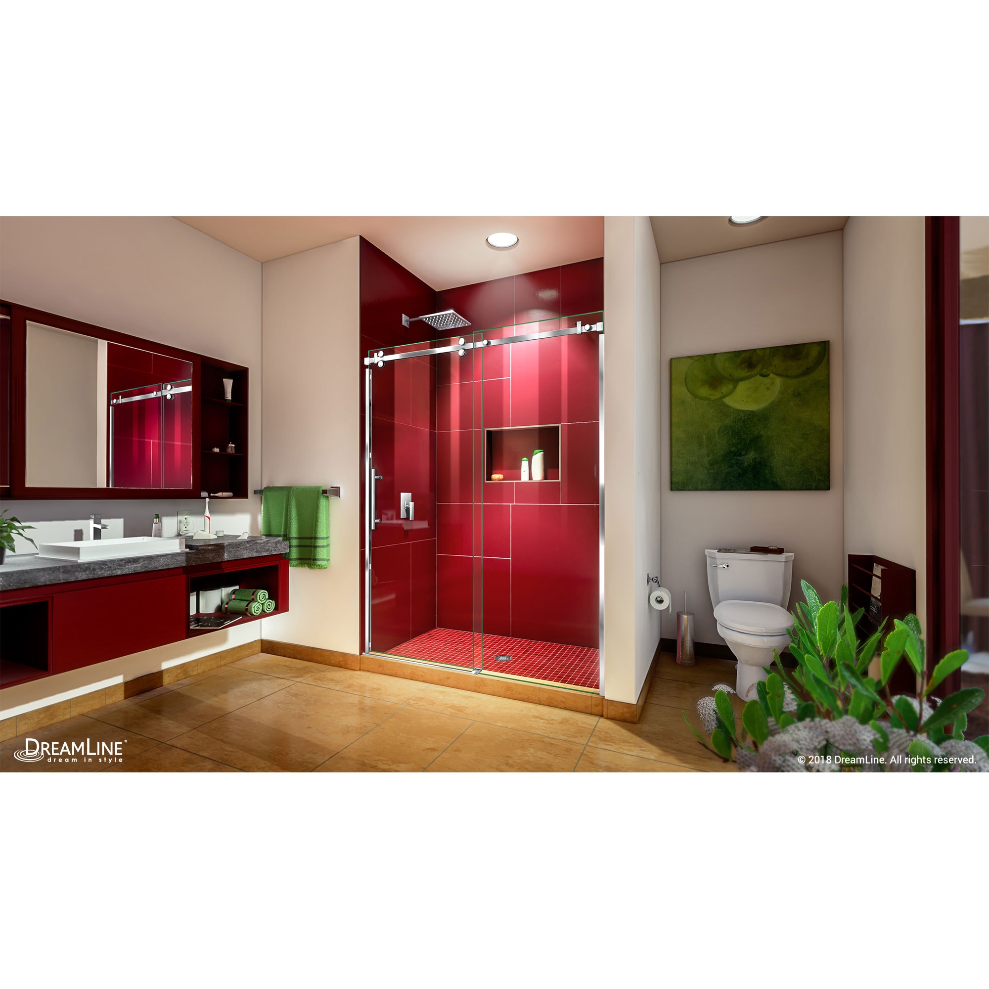 Enigma Sky Frameless Sliding Shower Door with Polished Stainless Steel