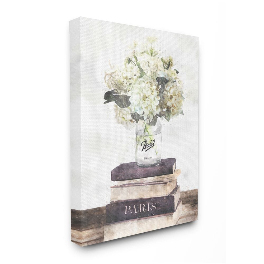 Stupell Industries AB-933-CN-24X30 Delicate White Florals on Parisian Bookstack Ziwei Li Gallery Wrapped Canvas 30-in H x 24-in W Floral Canvas Print