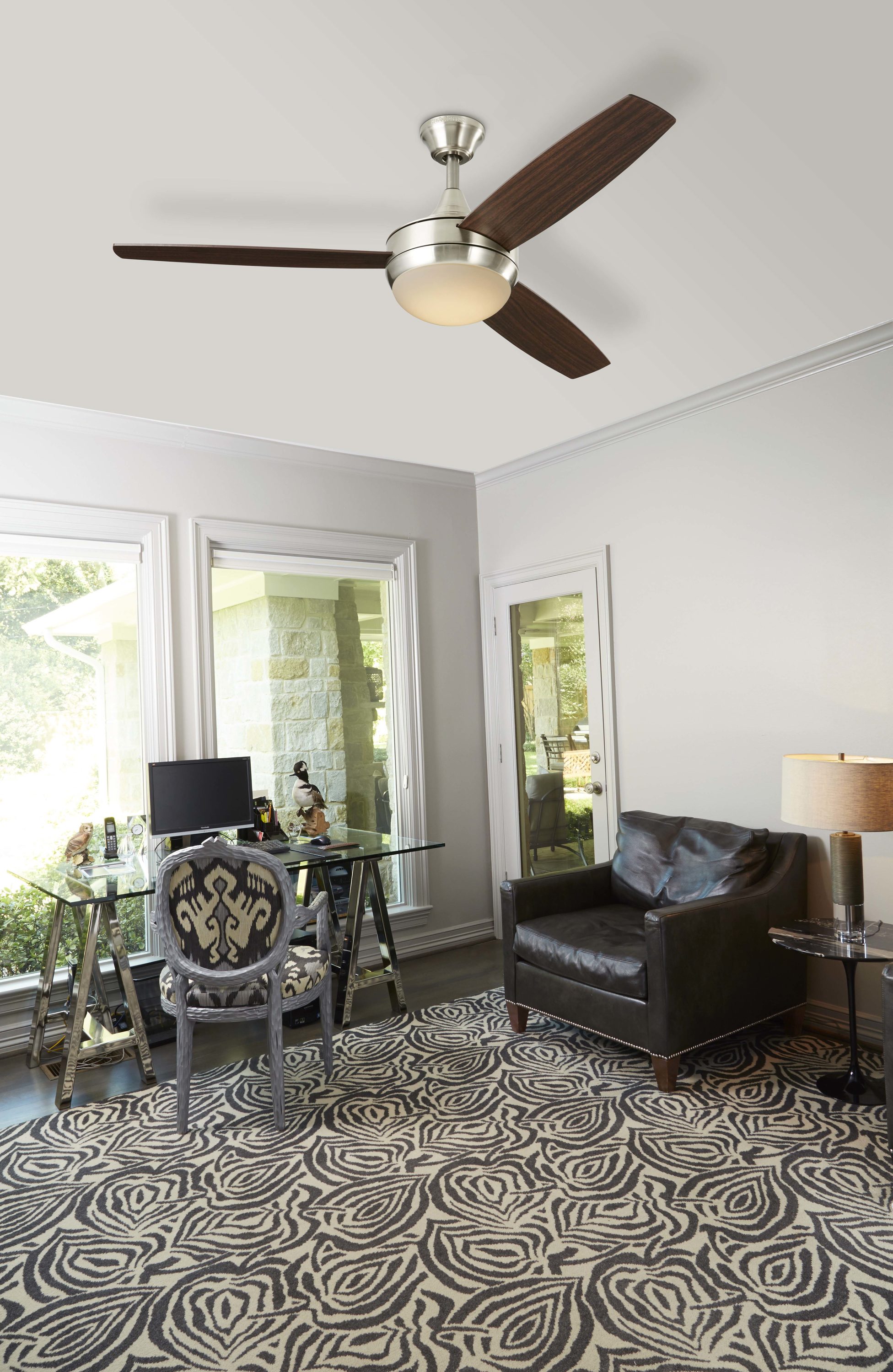 Harbor Breeze Beach Creek 52-in Brushed Nickel with Sable/Mink Blades Integrated LED Indoor Downrod or Flush Mount Ceiling Fan with Light and Remote (3-Blade)