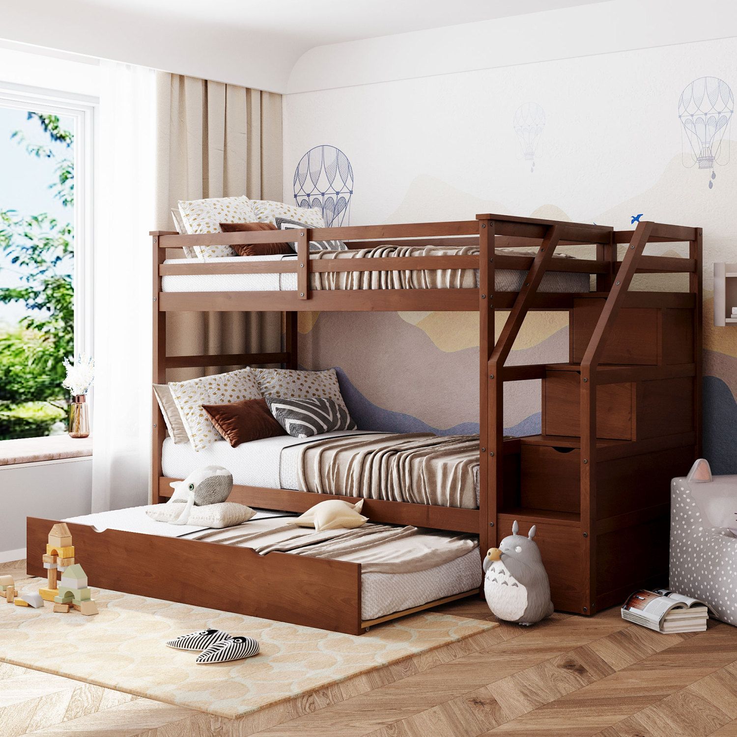 JASMODER LT000064AAD Walnut Twin Composite Platform Bed with Storage