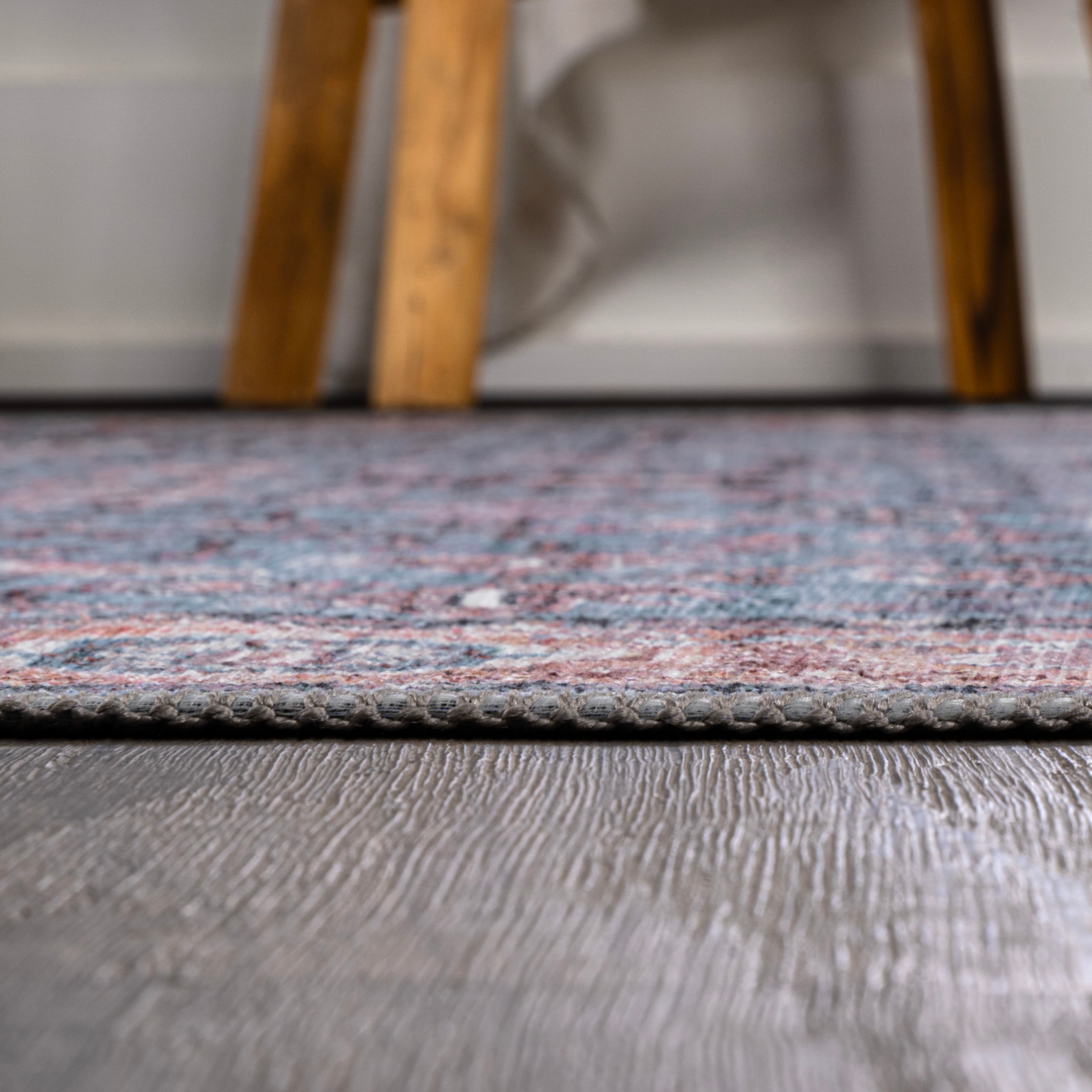 Persian-Inspired Blue and Red Chenille Washable Area Rug