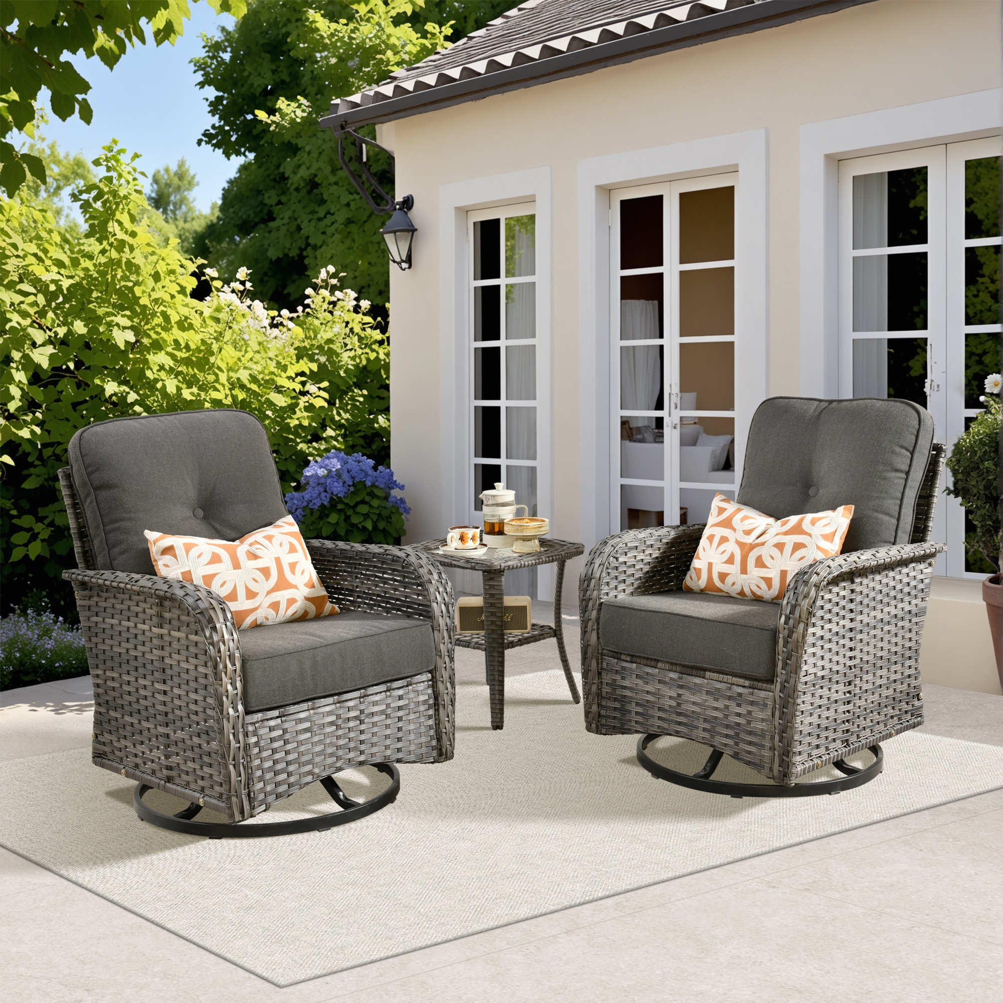 Caodoc L5-GNC103 Golden Rattan Outdoor Sectional with Black Cushions and Rattan Frame