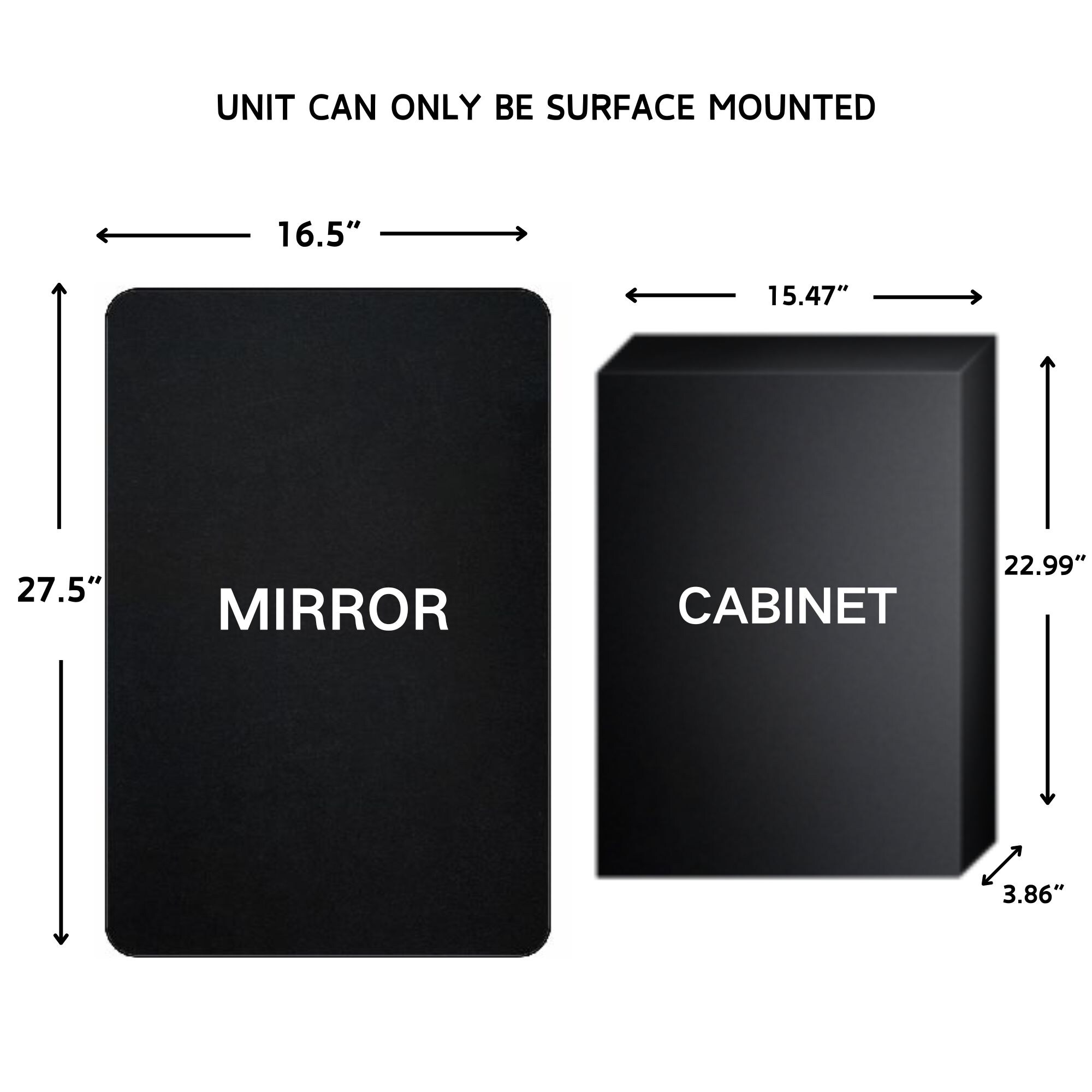 TEHOME 16.5-in x 27.5-in Surface Mount Matt Black Mirrored Medicine Cabinet