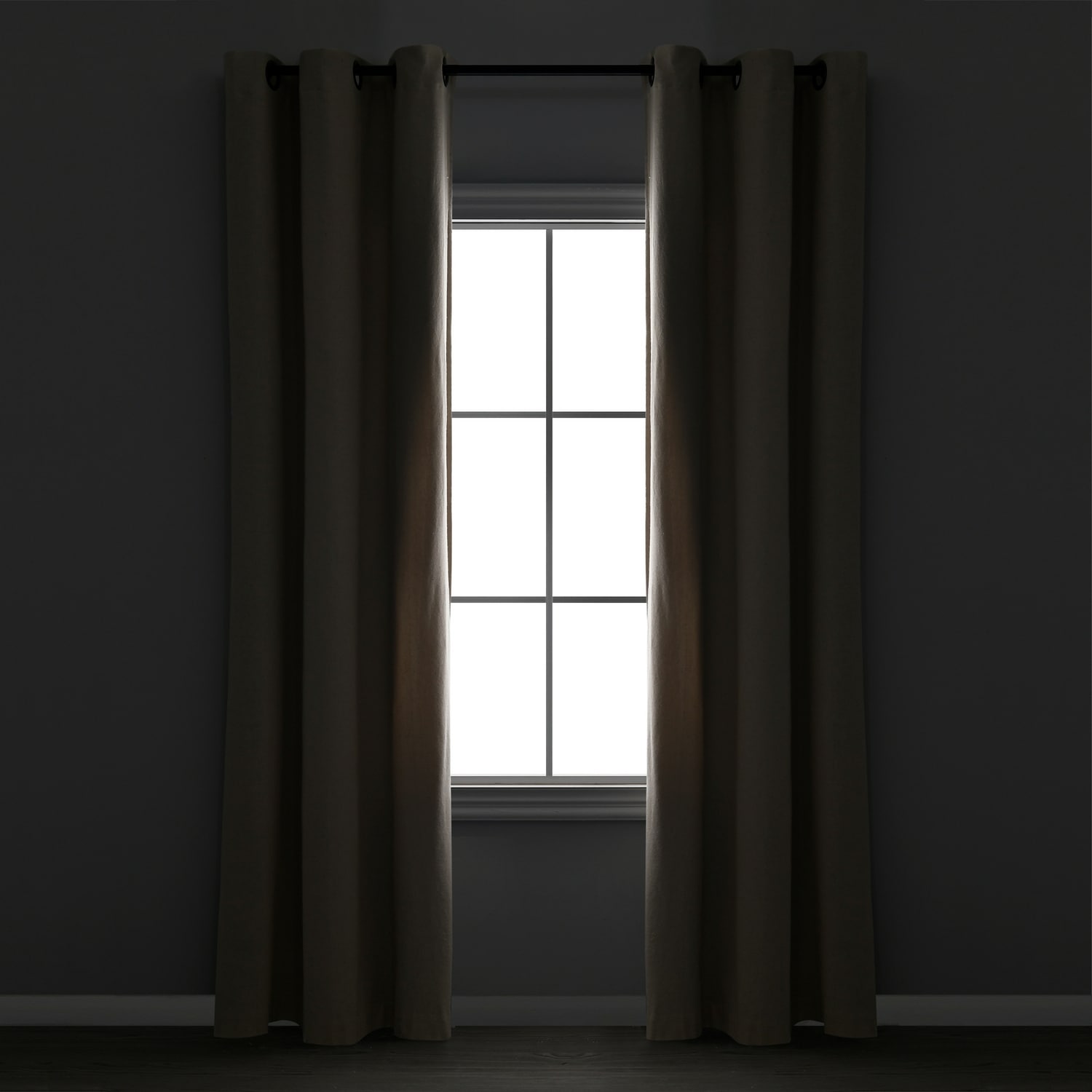 Dark Linen Grommet Blackout Cotton Blend Curtain Panel