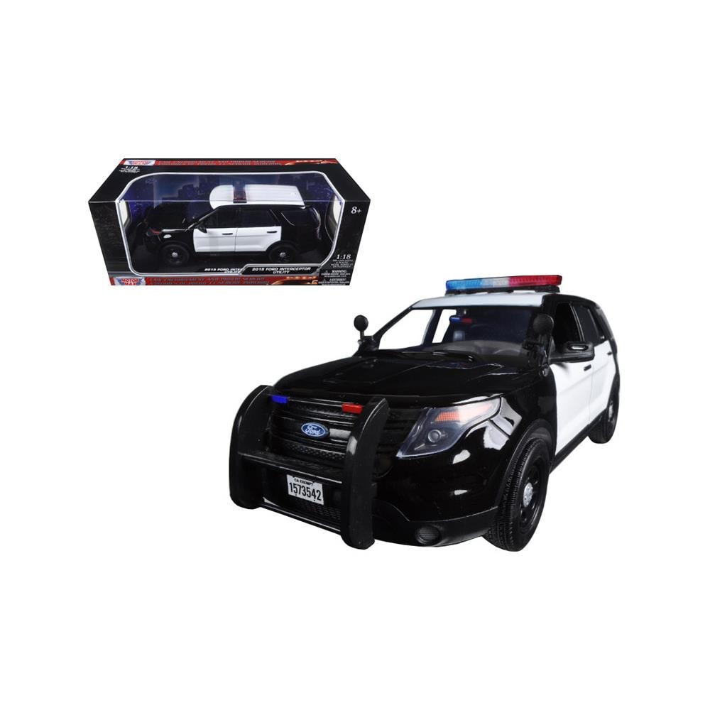 Motormax DTDP2827  73542 1 by 18 Scale Diecast 2015 Ford PI Utility Interceptor Black and White Police Car with Light Bar Model Car