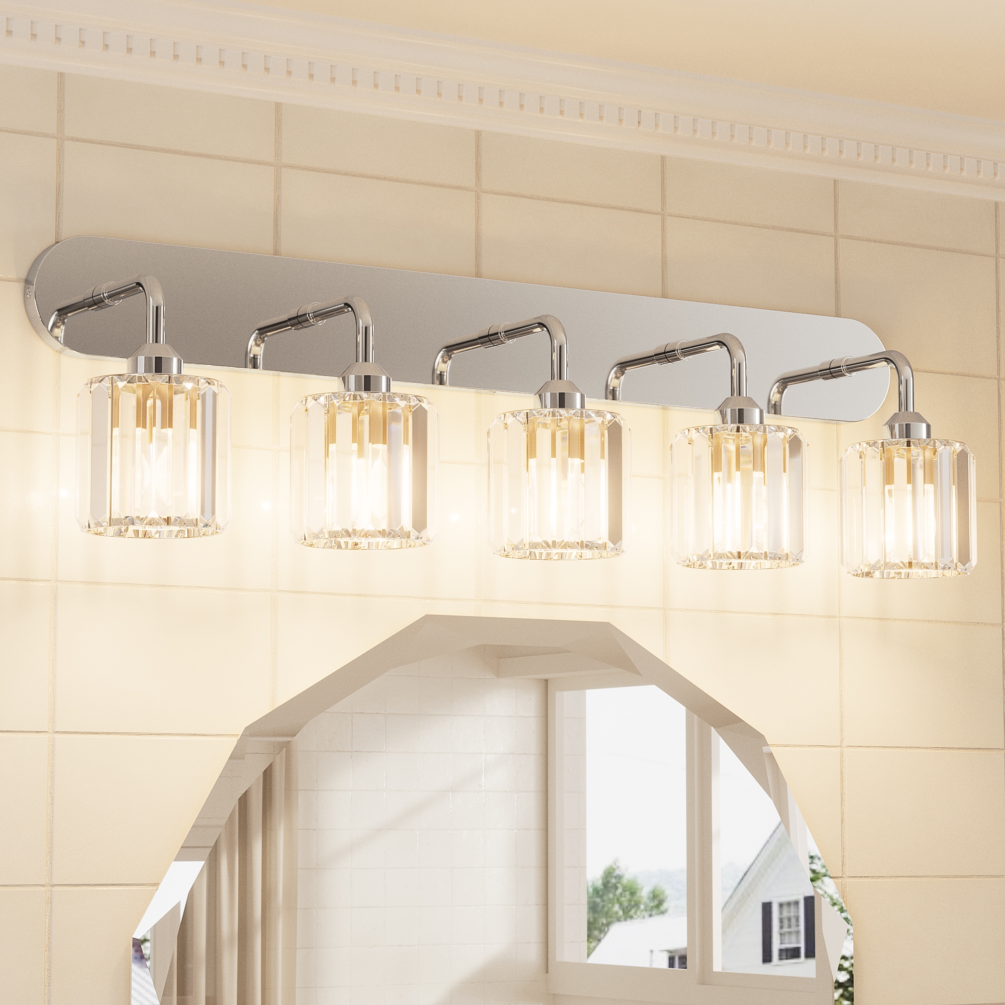 TETOTE 5 Light Chrome Bathroom Light Fixtures Modern/Contemporary Bathroom Vanity light