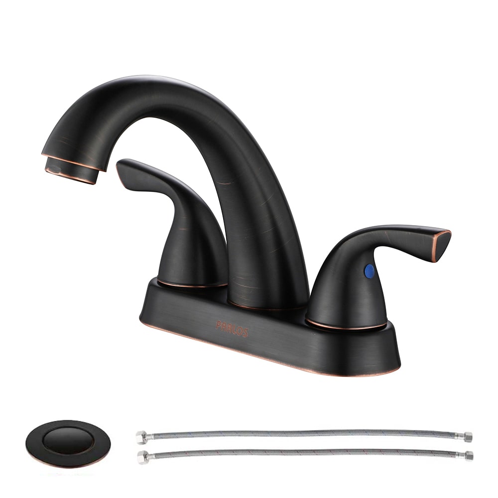 PARLOS 13597 Aglaia Oil Rubbed Bronze 4-in centerset 2-handle High-arc Residential Handle Bathroom Sink Faucet with Drain with Deck Plate