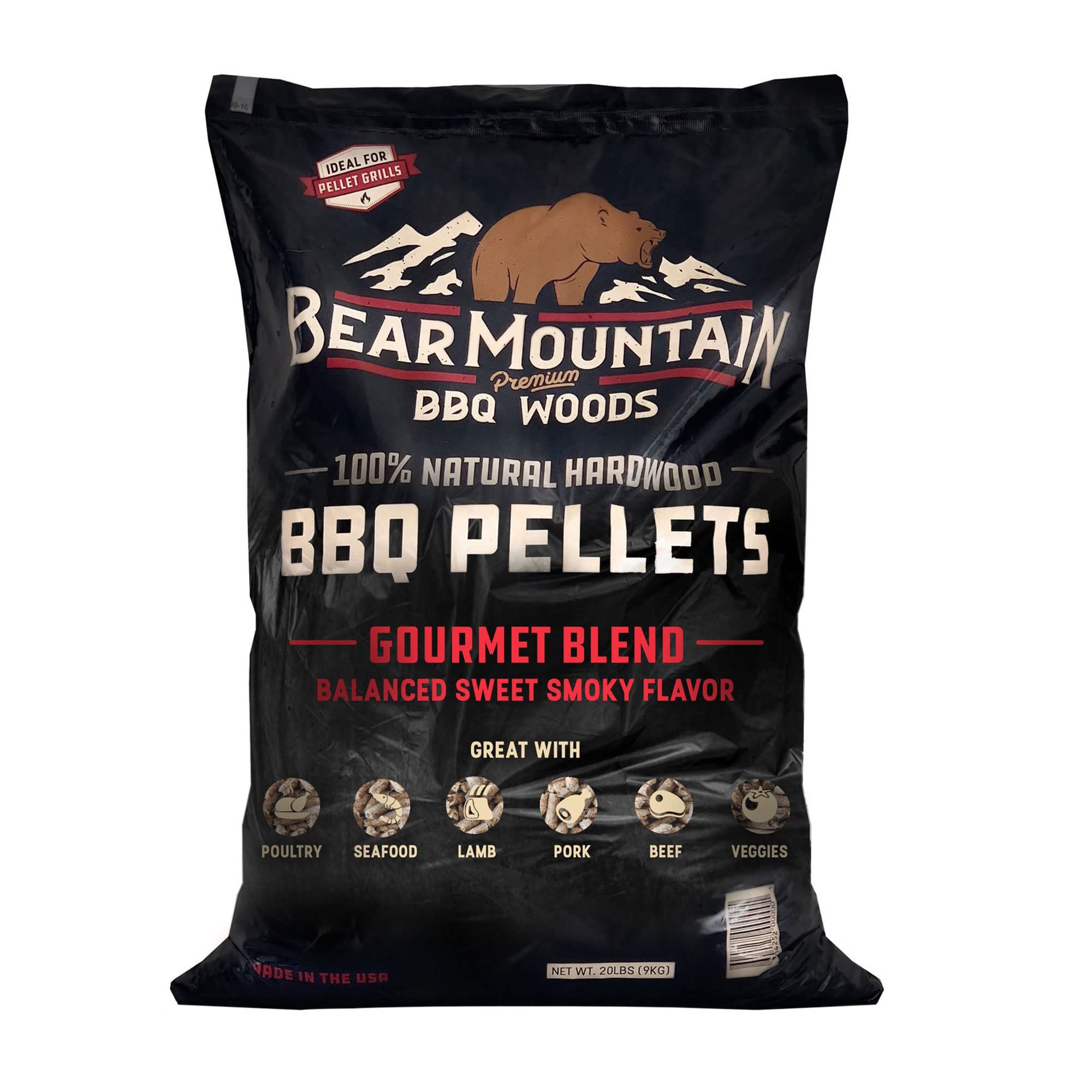 Bear Mountain Premium BBQ Woods DFP-AH-816132QTY-1 Bear Mountain All Natural Gourmet Blend Wood Pellets - Perfect for Smoker Grill and BBQ - 20 Lbs