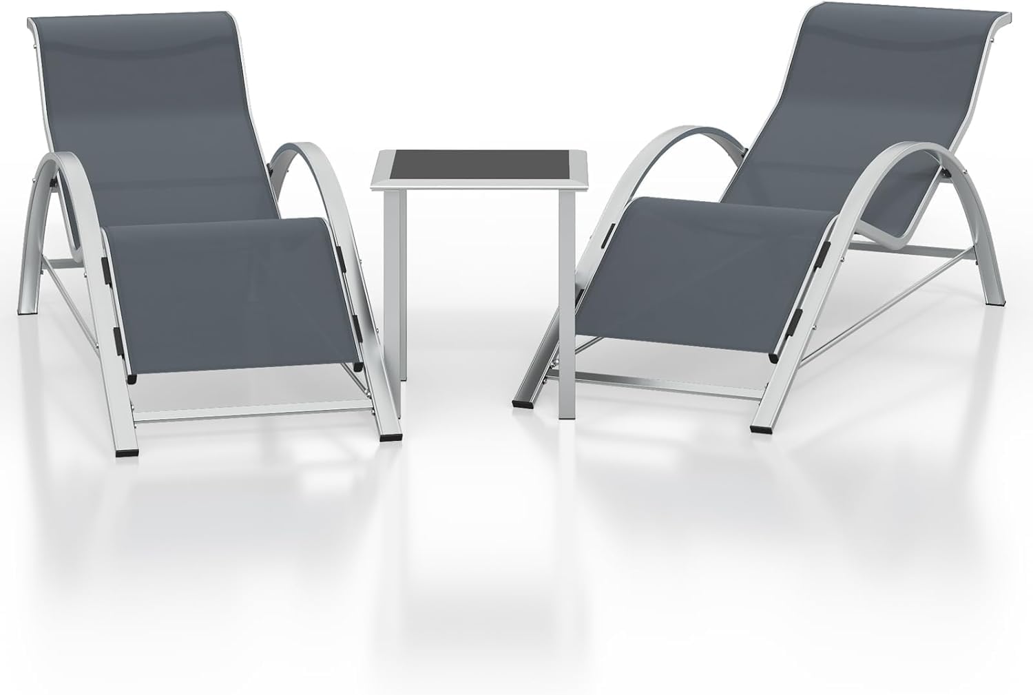 Garvee - Outdoor Patio Chaise Lounge Set of 3 Pool Lounge Chairs with Arm Side Table Beach Sunbat...