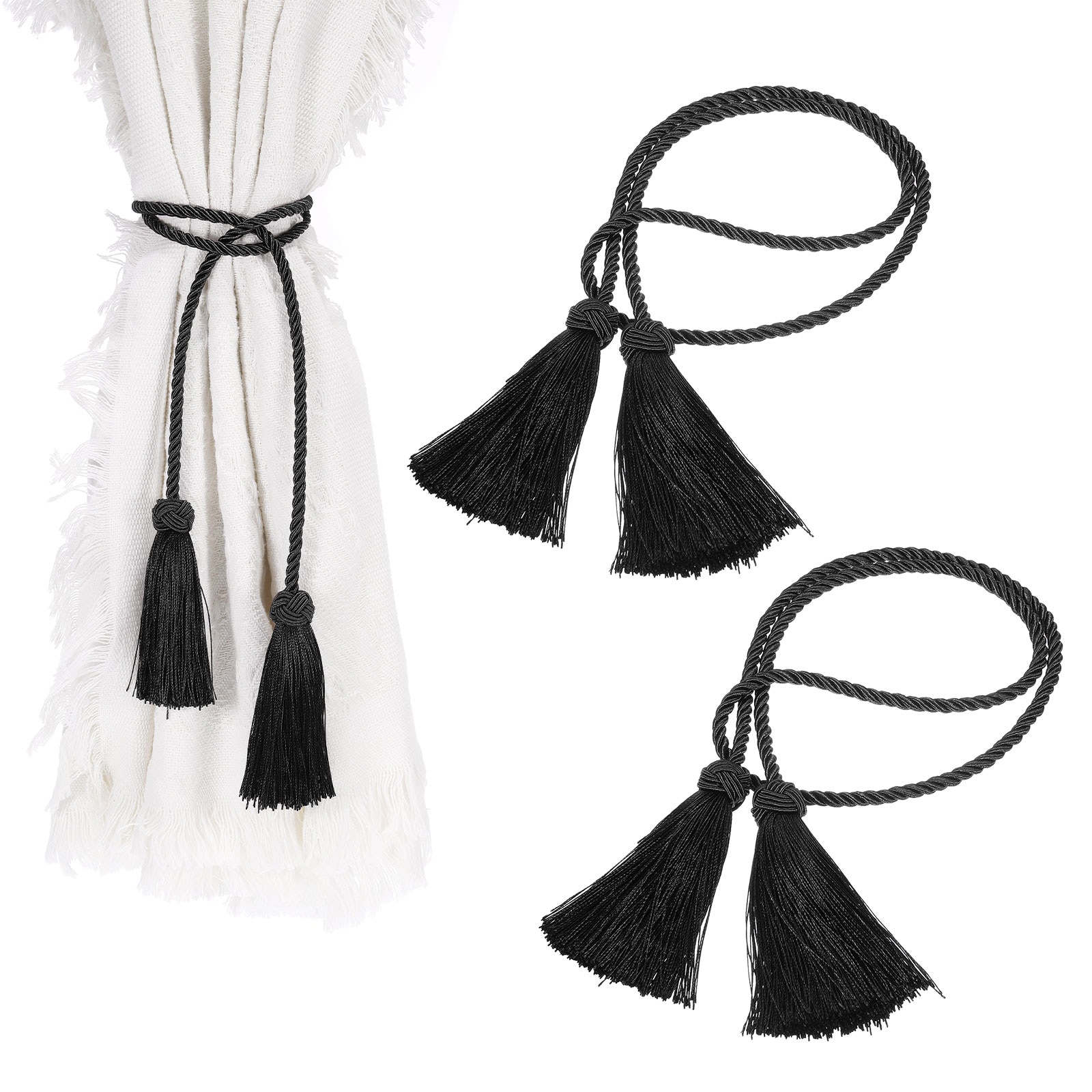 Unique Bargains - 6Pcs Tassel Curtain Tiebacks Curtain Holdbacks with Tassel Handmade Braided Dec...