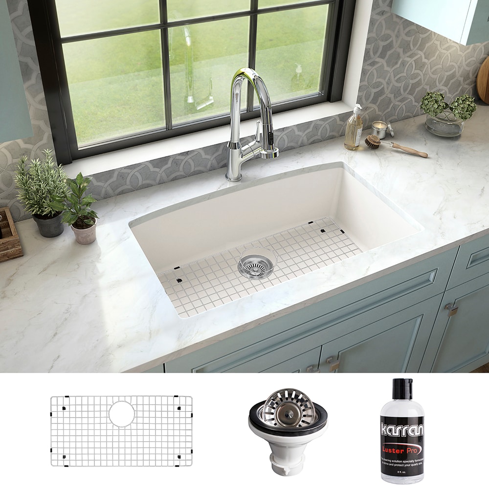 Karran QU-712-WH-PK1 Undermount 32-in x 19.50-in Quartz Single bowl Kitchen Sink
