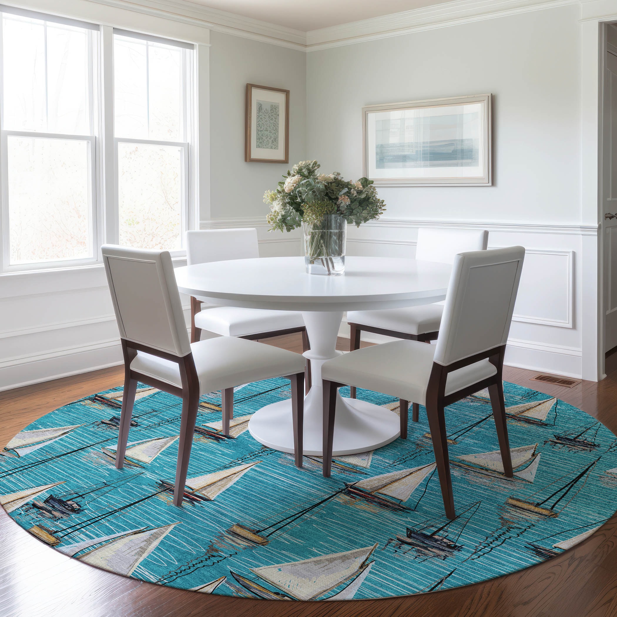 Addison Rugs AMF153TE8RO Mayfield AMF153TE 8 x 8 (ft) Loomed Polyester Teal Round Indoor Geometric Machine washable Area rug