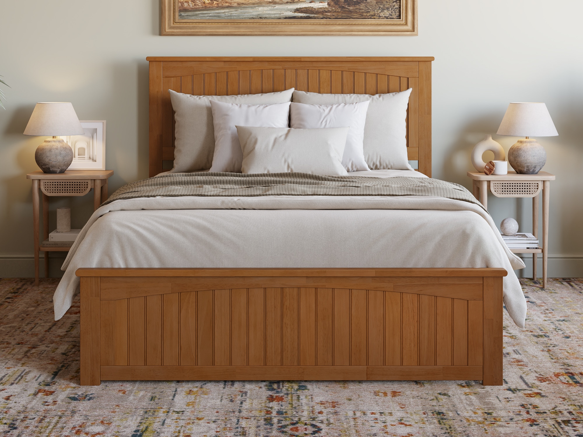 Nantucket Light Toffee Queen Solid Wood Platform Bed with Headboard