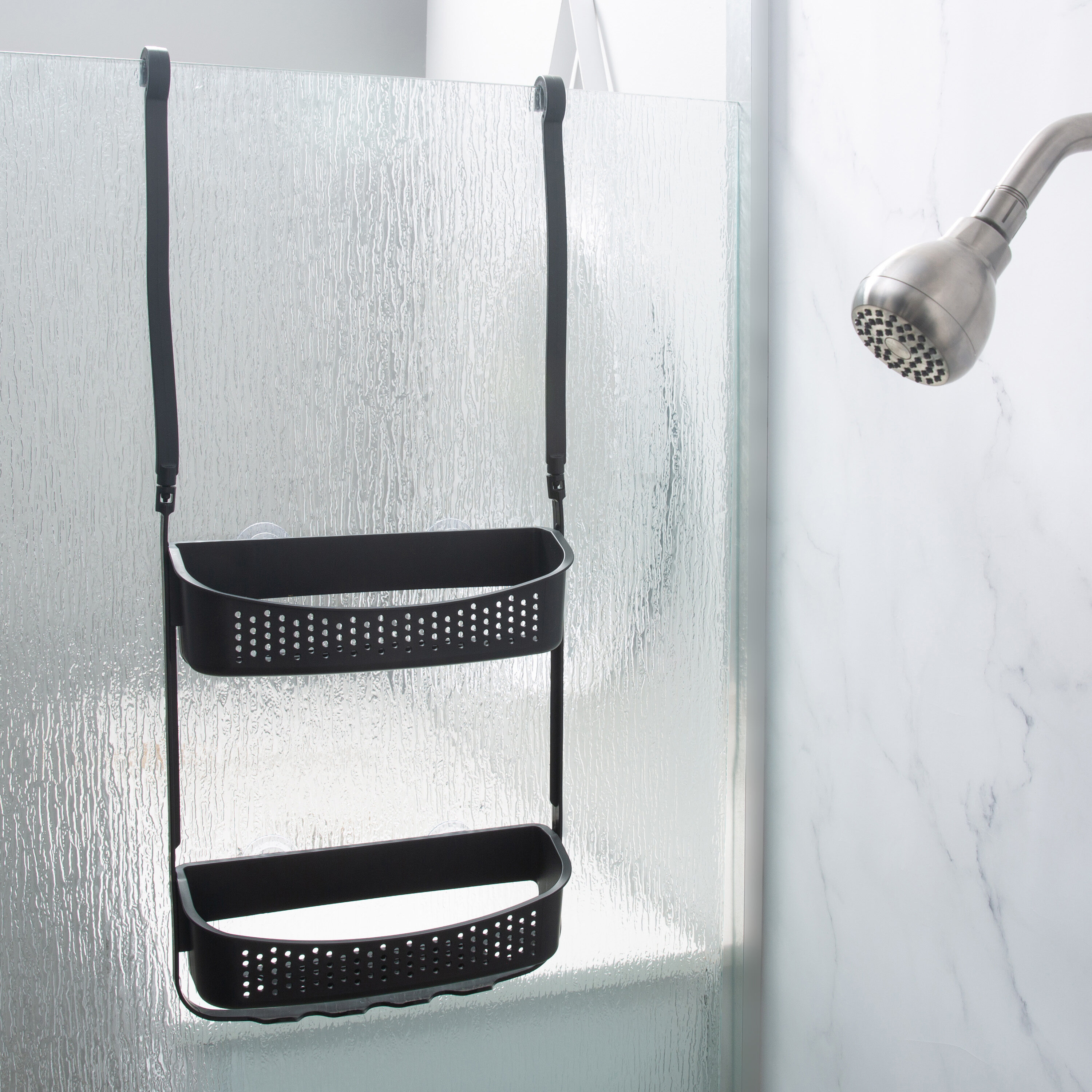 Elle Decor Black Steel 3-Shelf Hanging Shower Caddy 4.72-in x