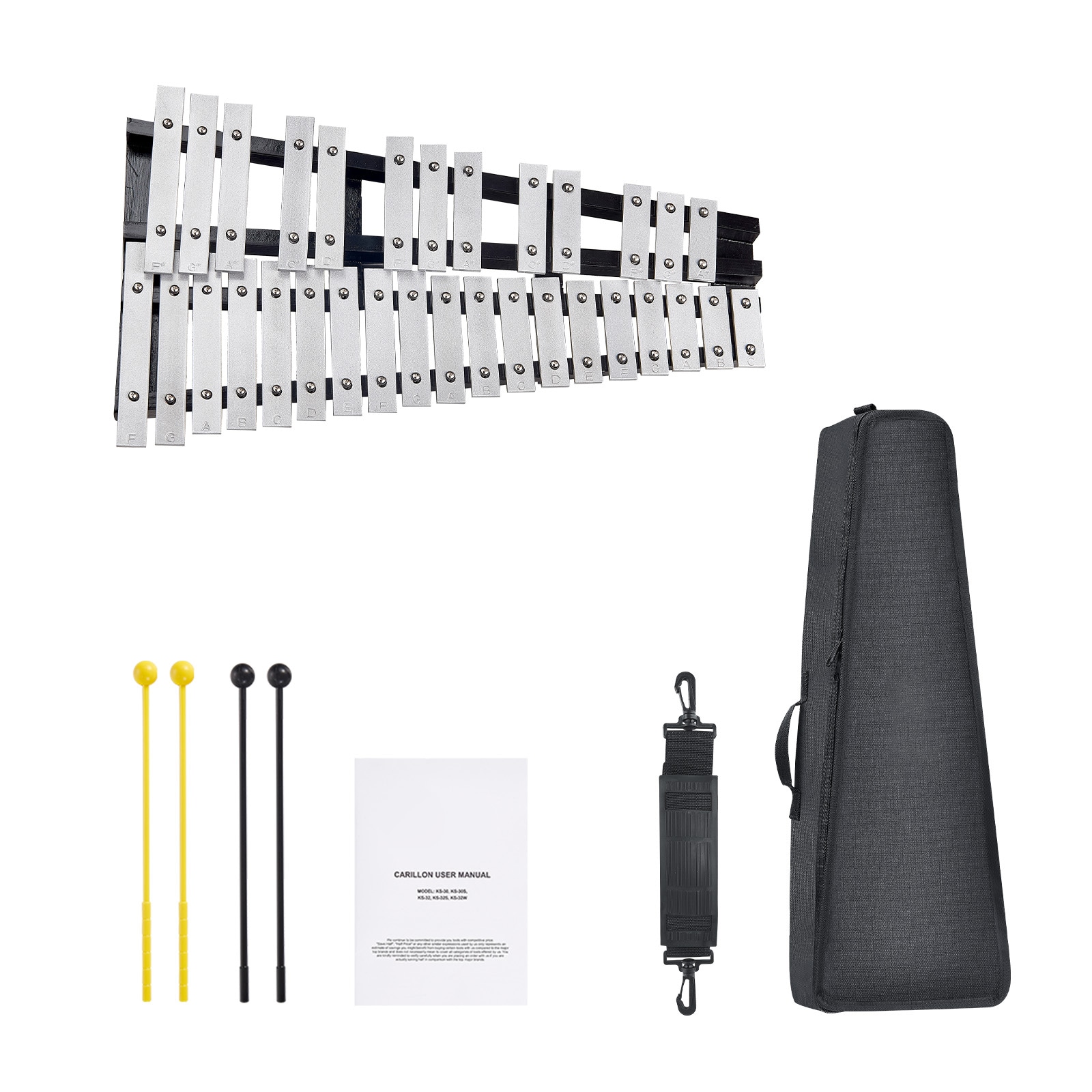 GIVIMO 32-Note Glockenspiel Xylophone Bell Kit Professional Percussion Instrument with 4 Mallets Drum Sticks and Carrying Bag for Adults and Students #LW108GIVSS3406