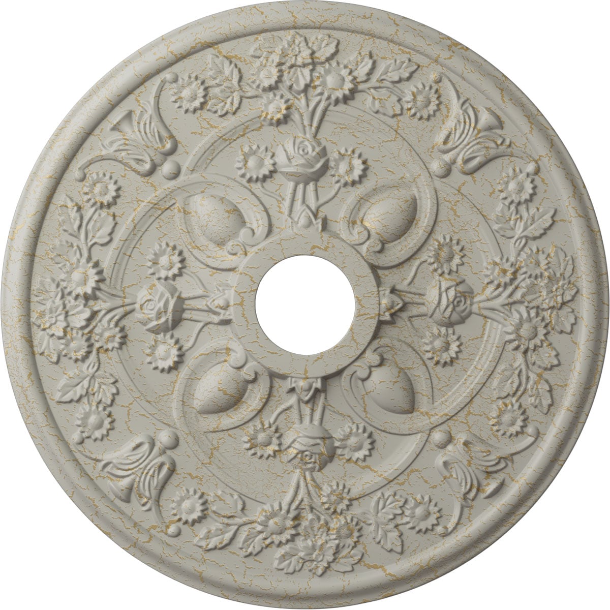 Ekena Millwork CM30ROPCC Rose 30.875-in W x 30.875-in L Painted Pot Of Cream Crackle Polyurethane Whole Ceiling Medallion