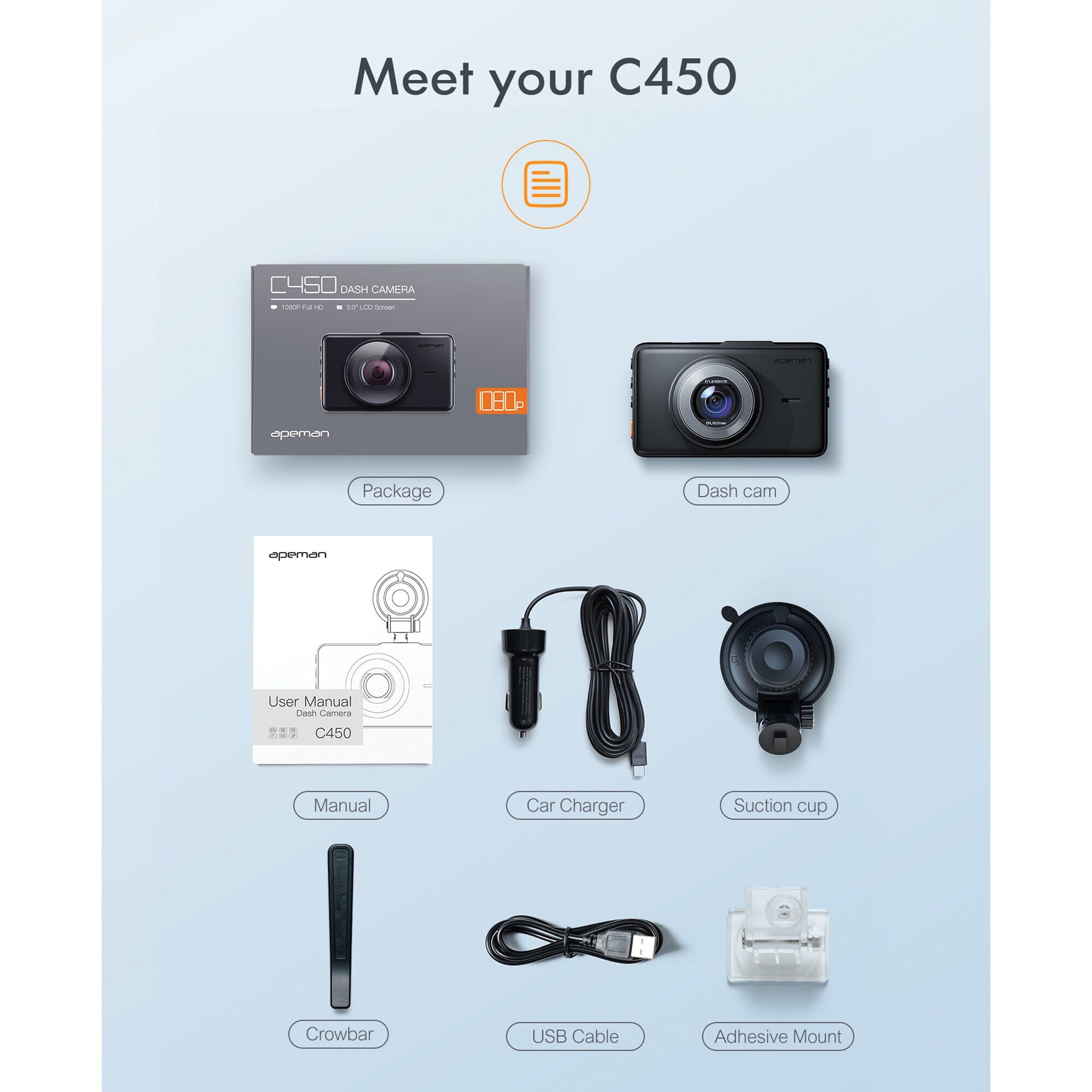 apeman Apeman C450 Dash Cam with 170° Field of View and 1080p Full