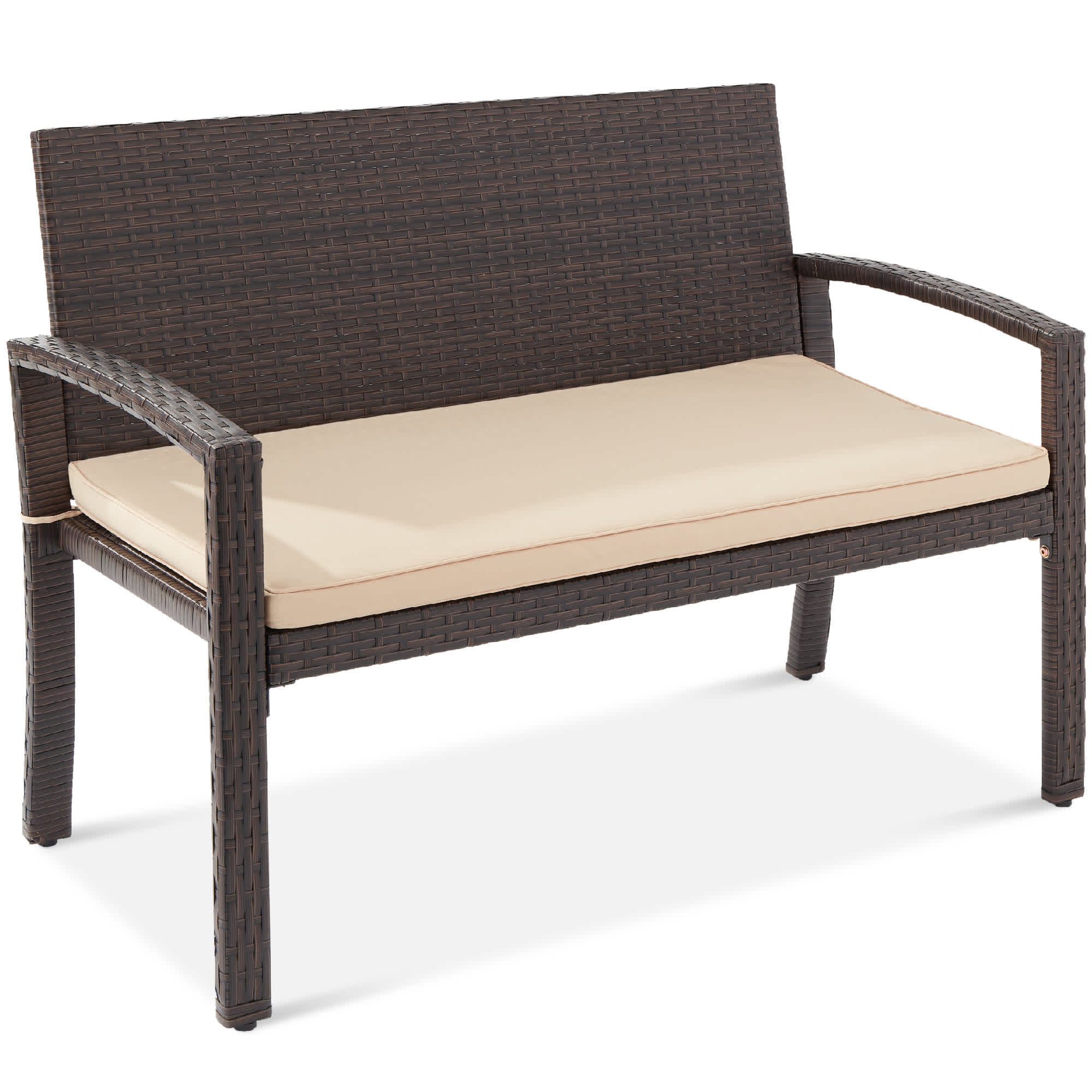 Best Choice Products SKY6387  2-Person Outdoor Wicker Bench Garden Patio Porch Furniture w/ 700lb Capacity - Brown/Tan