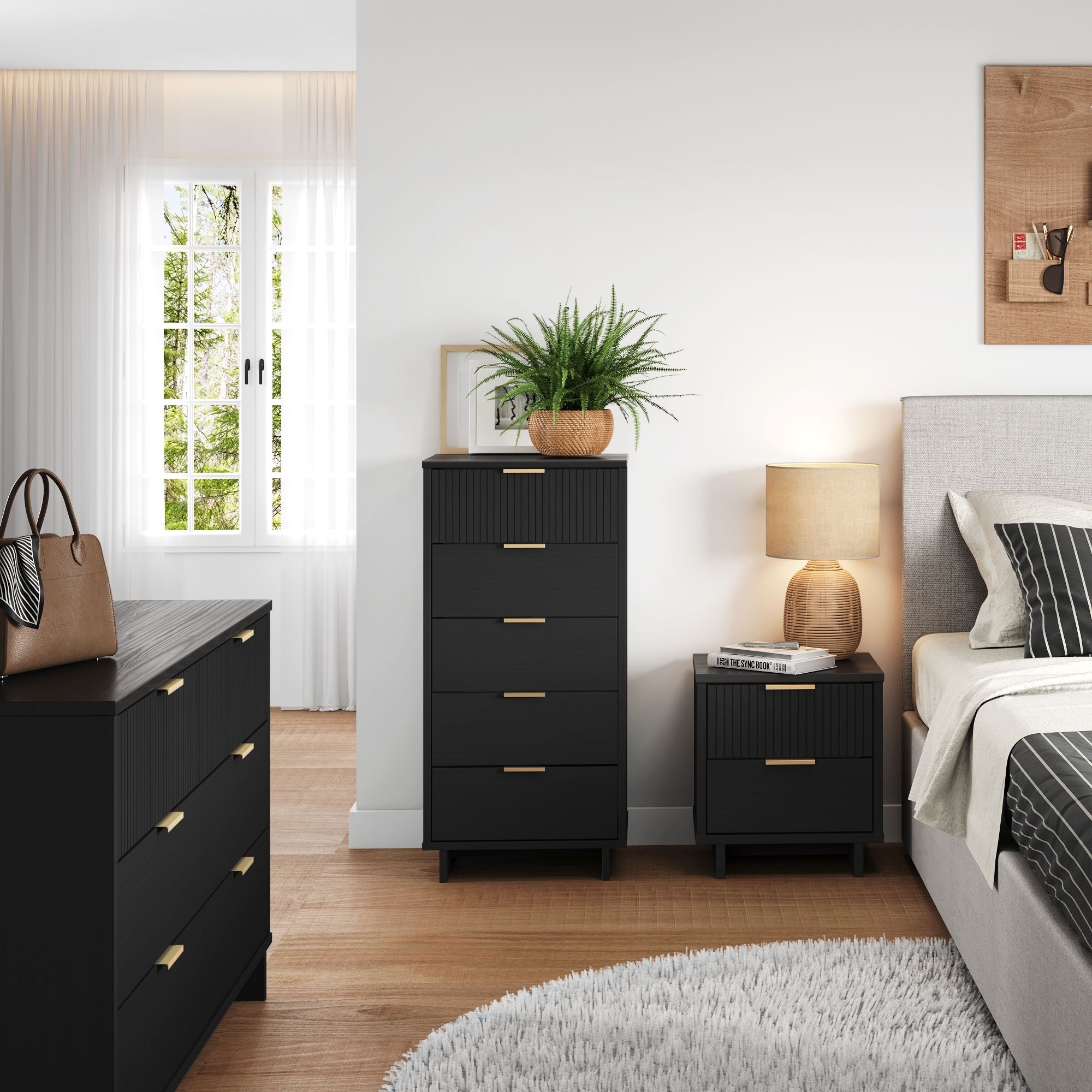 Manhattan Comfort GRAN072 Black Full Bedroom Set