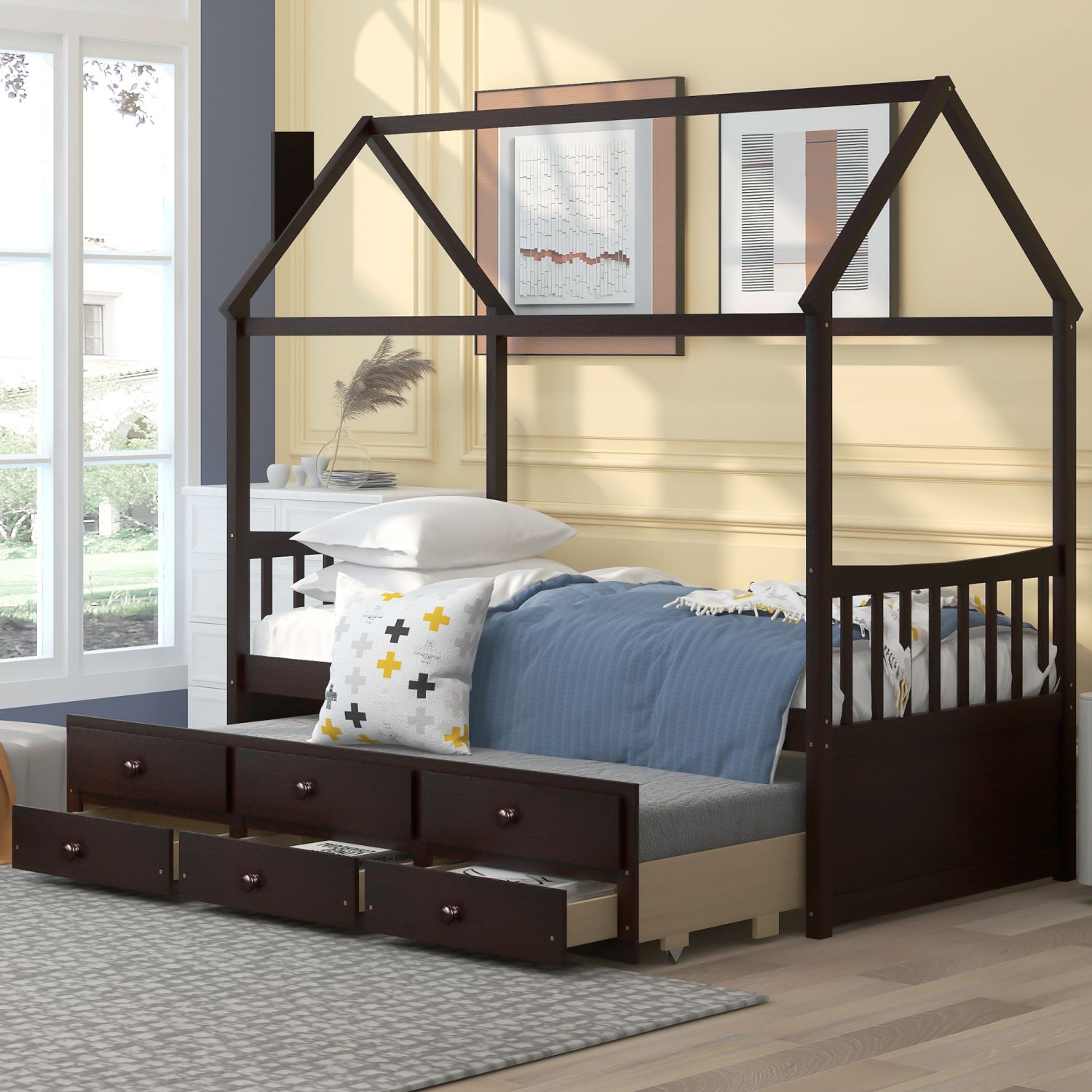 JASMODER LP000541AAP Espresso Twin Composite Platform Bed with Storage