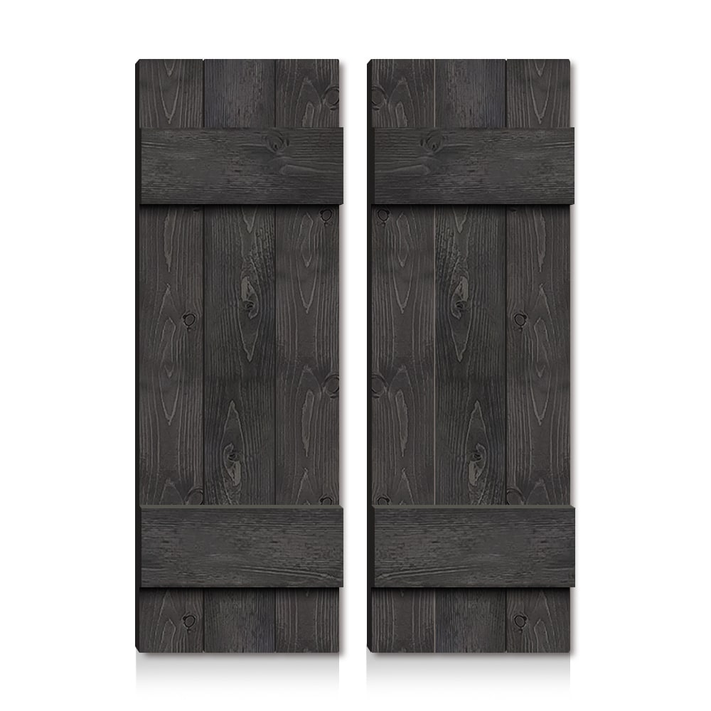 CALHOME SHU-02-W24-H24-DT(2 24-in W x 24-in H Charcoal Black Farmhouse End Batten Wood Exterior Shutters (2-Pack)