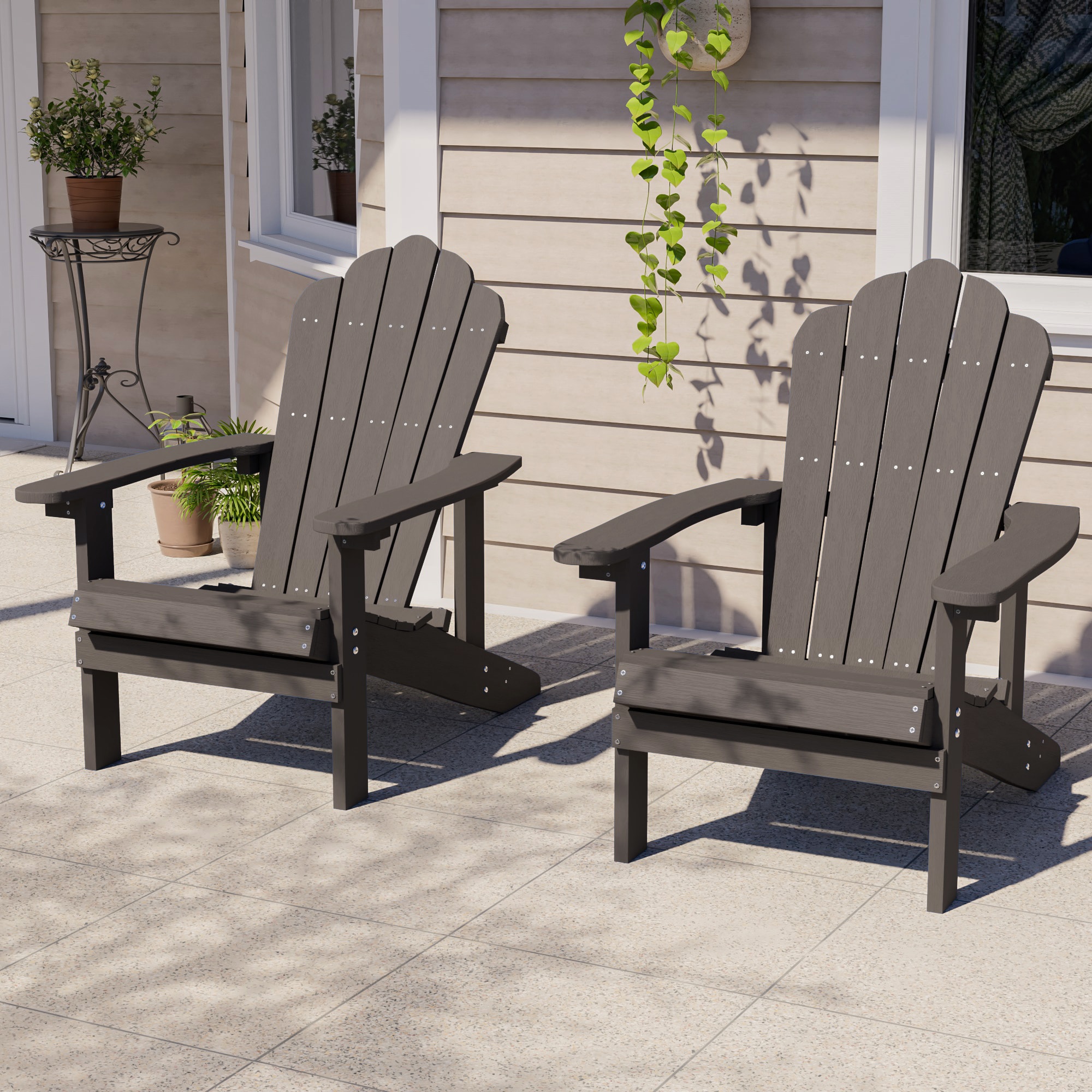 ACEGOSES LW-M2-53-BN-2 Adirondack Chair Set of 2 Brown Stationary Adirondack Chair with Brown Solid Seat