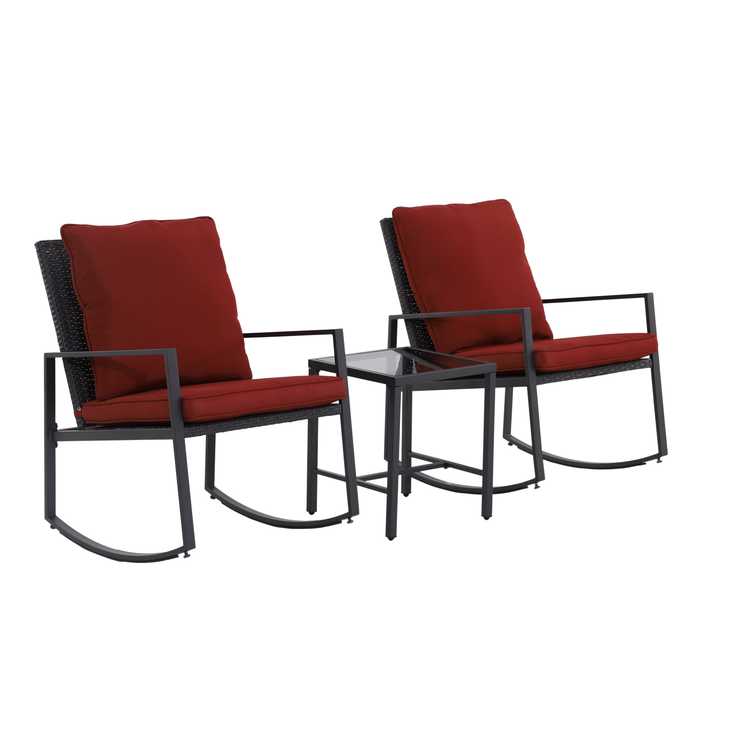 Style Selections FRS71107R-R 3-Piece Wicker Patio Conversation Set with Red Cushions