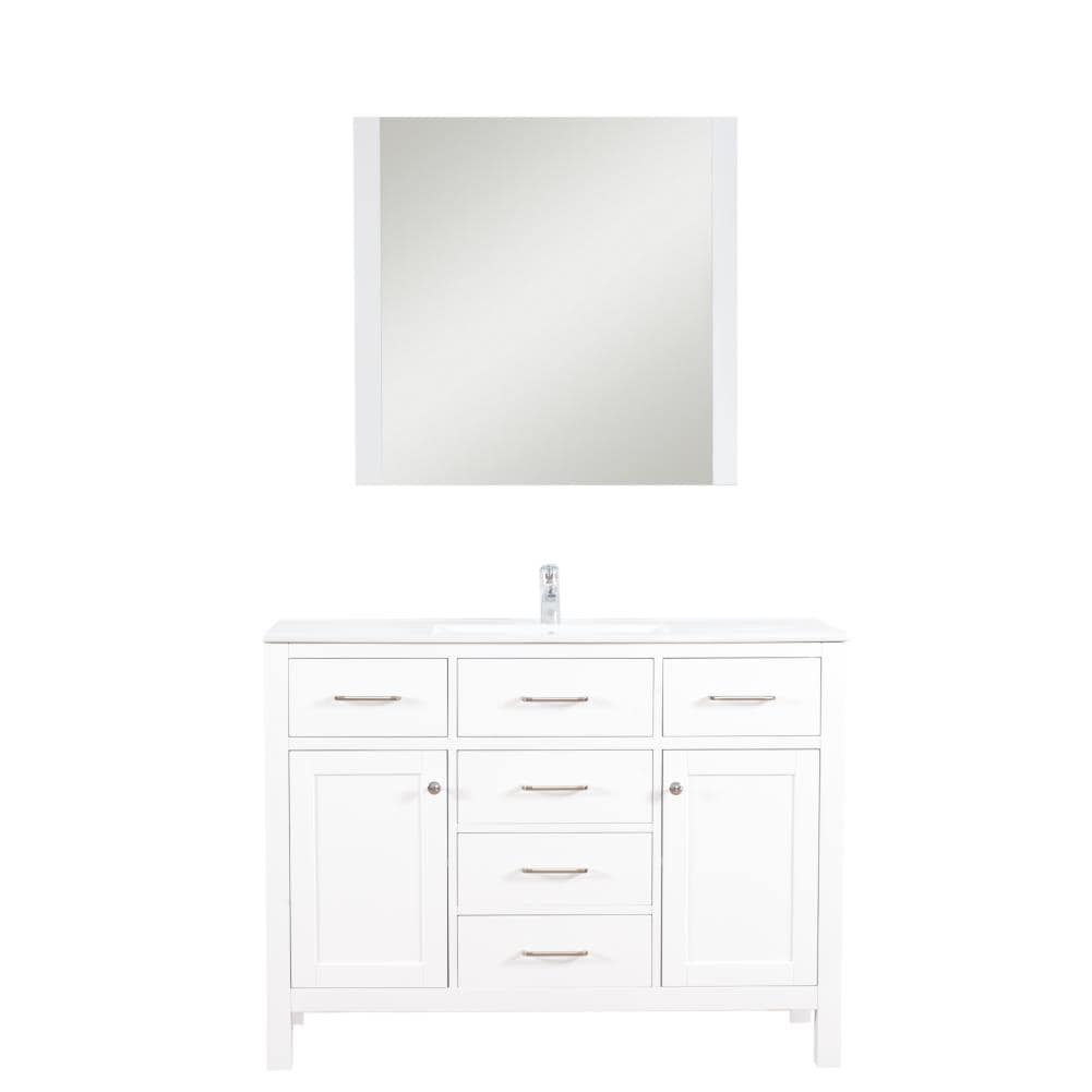C.L.L Collections LA-48-C-MB-WH Laguna 48-in White Single Sink Bathroom Vanity with White Ceramic Top (Mirror and Faucet Included)