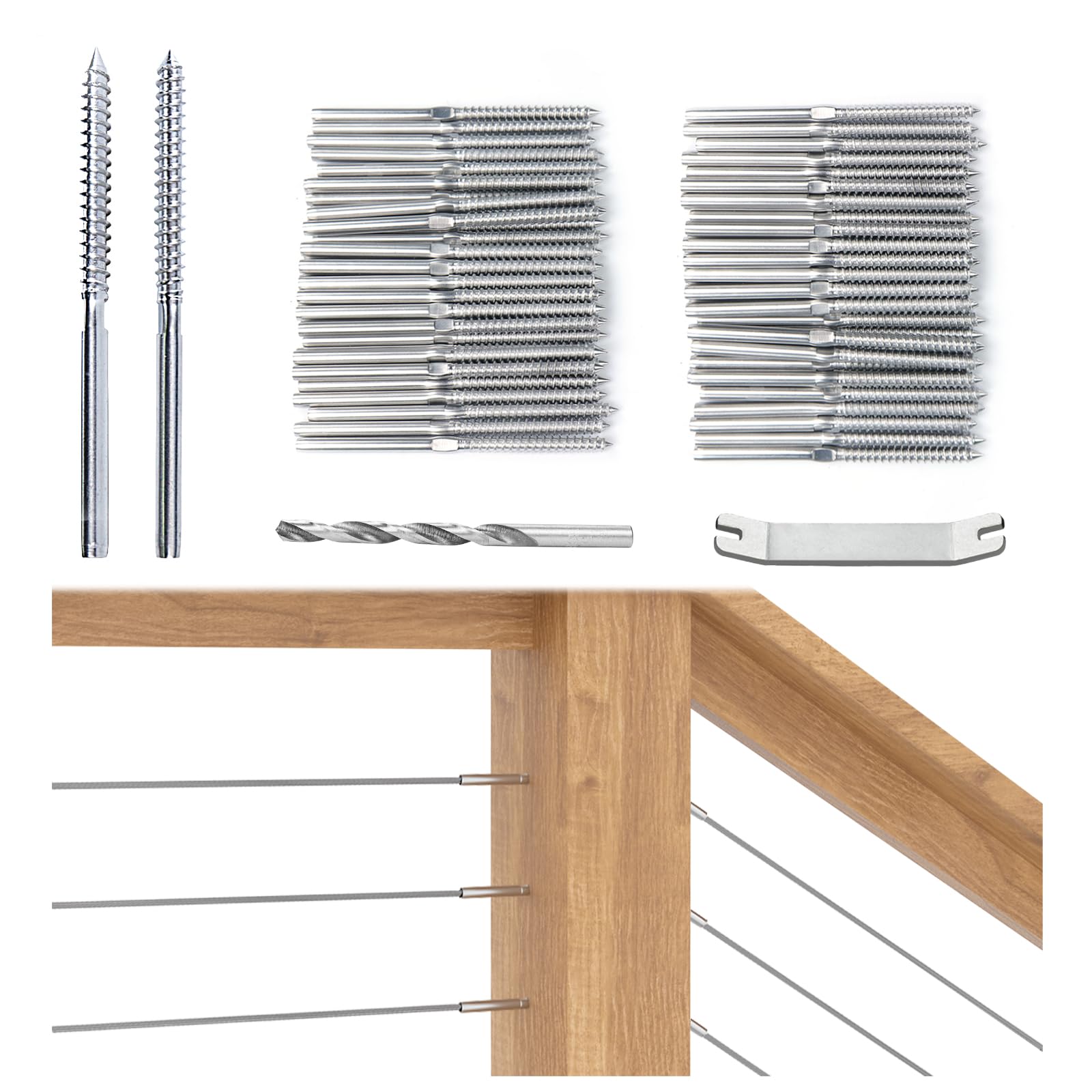 Afoxsos  40 Pack Cable Railing Hardware Kit for Wood Post Stainless Steel Lag Screws Left and Right Thread Clean Look Easy Install for Decks