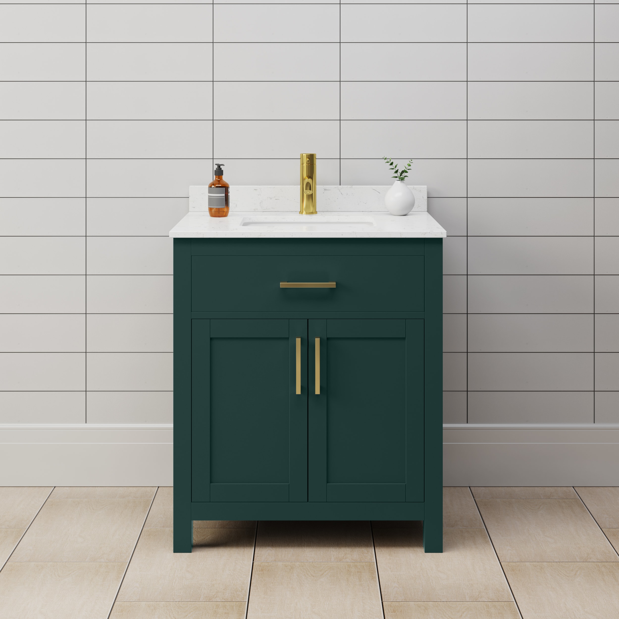 Wyndham Collection WCG242430SGGCCUNSMXX Beckett 30-in Dark Gray with Brushed Gold Trim Undermount Single sink Bathroom Vanity with Carrara Cultured Marble Cultured marble Top