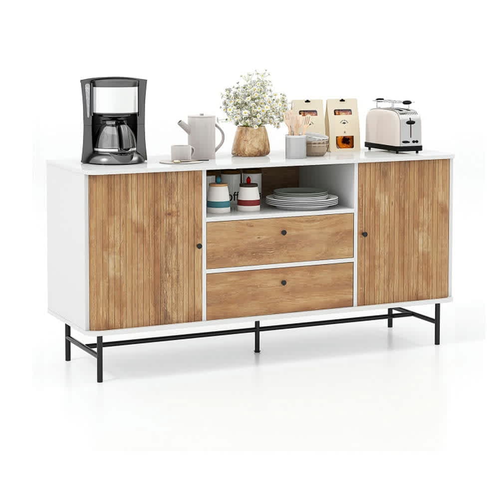 VERYKE Mid Century Modern Buffet Sideboard Versatile Cabinet with Sliding Tambour Doors and 2 Storage Drawers Cabinet Indoor #8996452317662