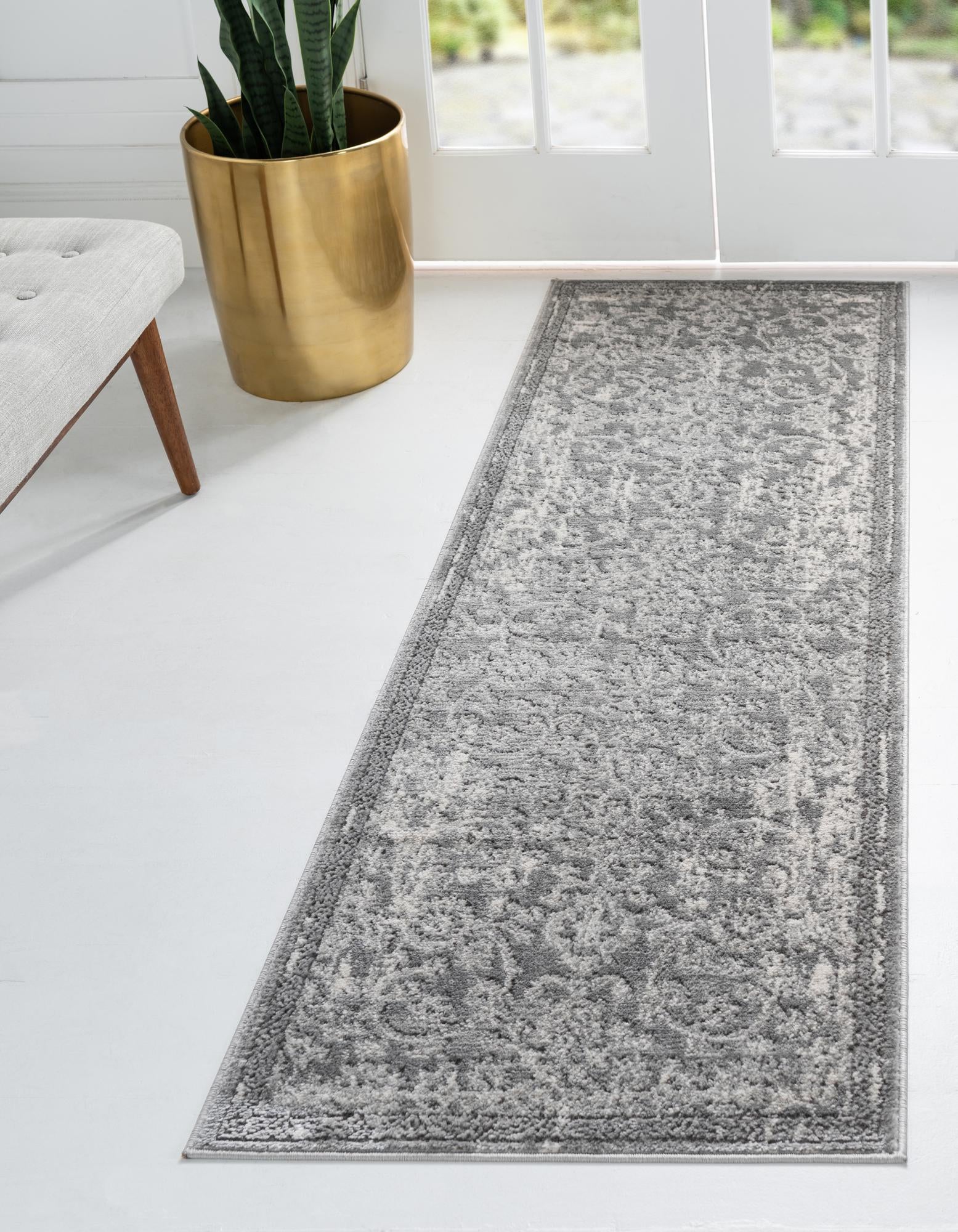 Unique Loom 3147392 Portland 2 x 6 (ft) Loomed Polypropylene Gray Rectangular Indoor Floral/Botanical Runner rug