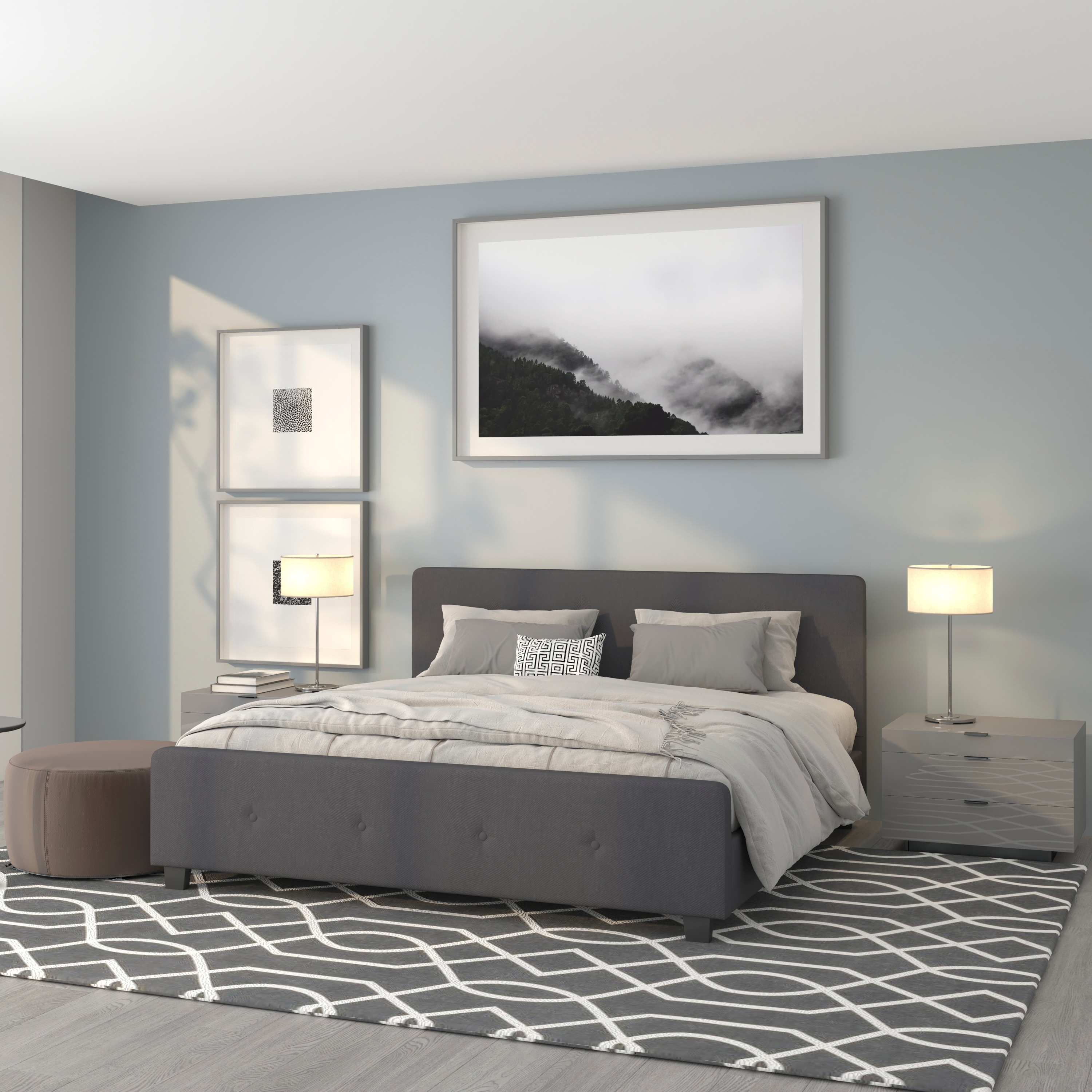 Flash Furniture 889142255147 Tribeca Dark Gray King Upholstered Platform Bed