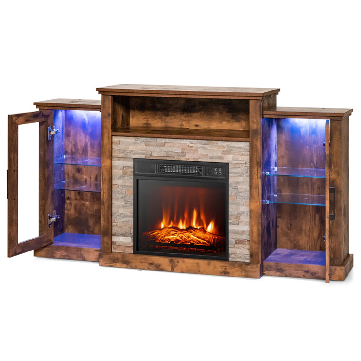 Clihome CL-FP10181BN 59 W Brown TV Stand with Fan-forced Flat wall Electric Fireplace with Remote Control Included