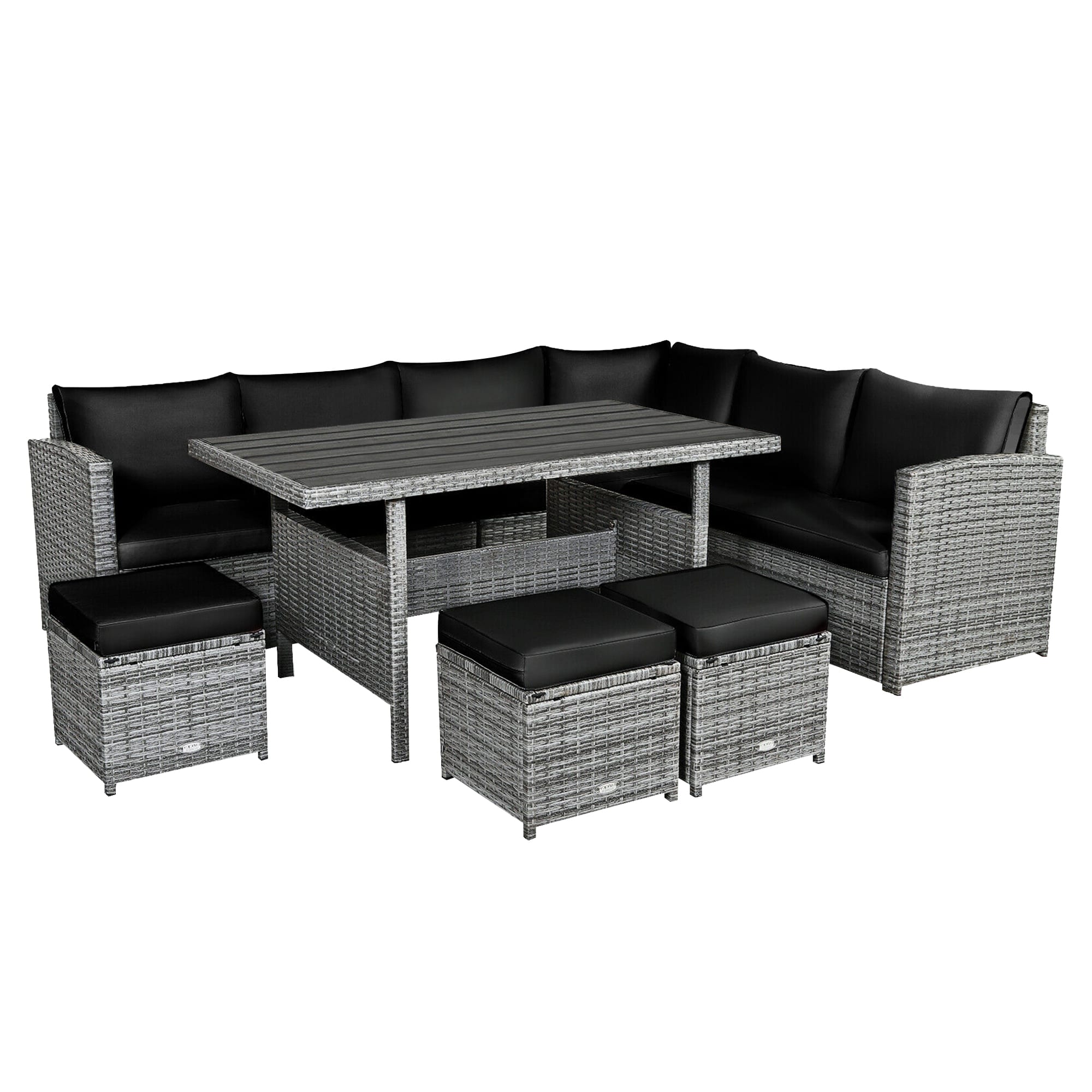 WELLFOR OUJ67190DBK+ 7 -Piece Rattan Patio Conversation Set with Black Cushions