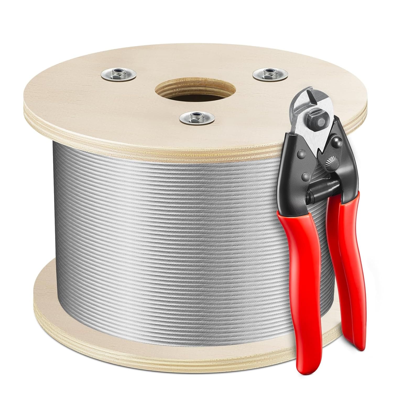 Etokfoks 1 8 in Stainless Steel Cable 1000 ft T316 Marine Grade Wire Rope Aircraft Cable with Cutter Wooden Reel Indoor Outdoor 1x19 #LETLWYL4Q