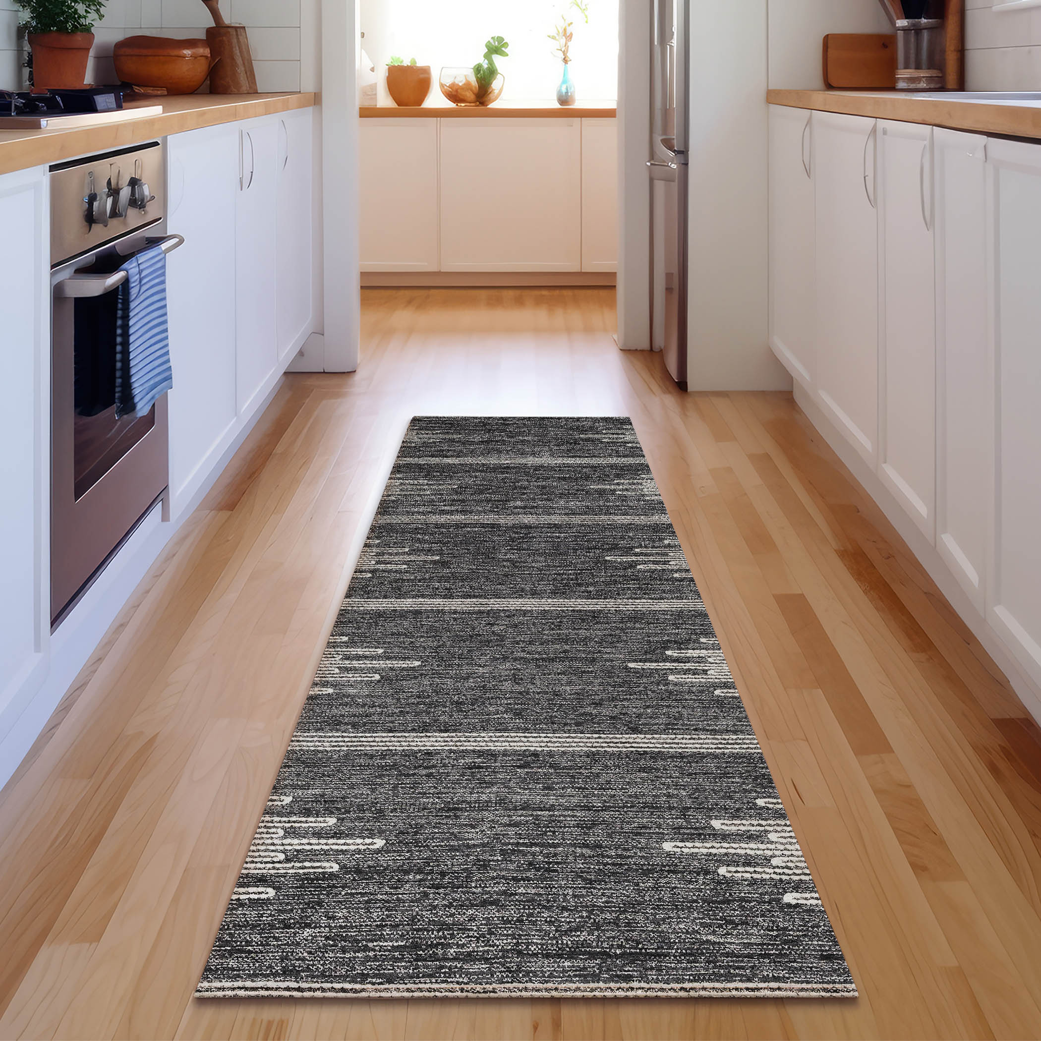Addison Rugs AMF647CC2X8 Mayfield AMF647CC 2 x 7 (ft) Polyester Gray Rectangular Indoor Stripe Machine washable Runner rug
