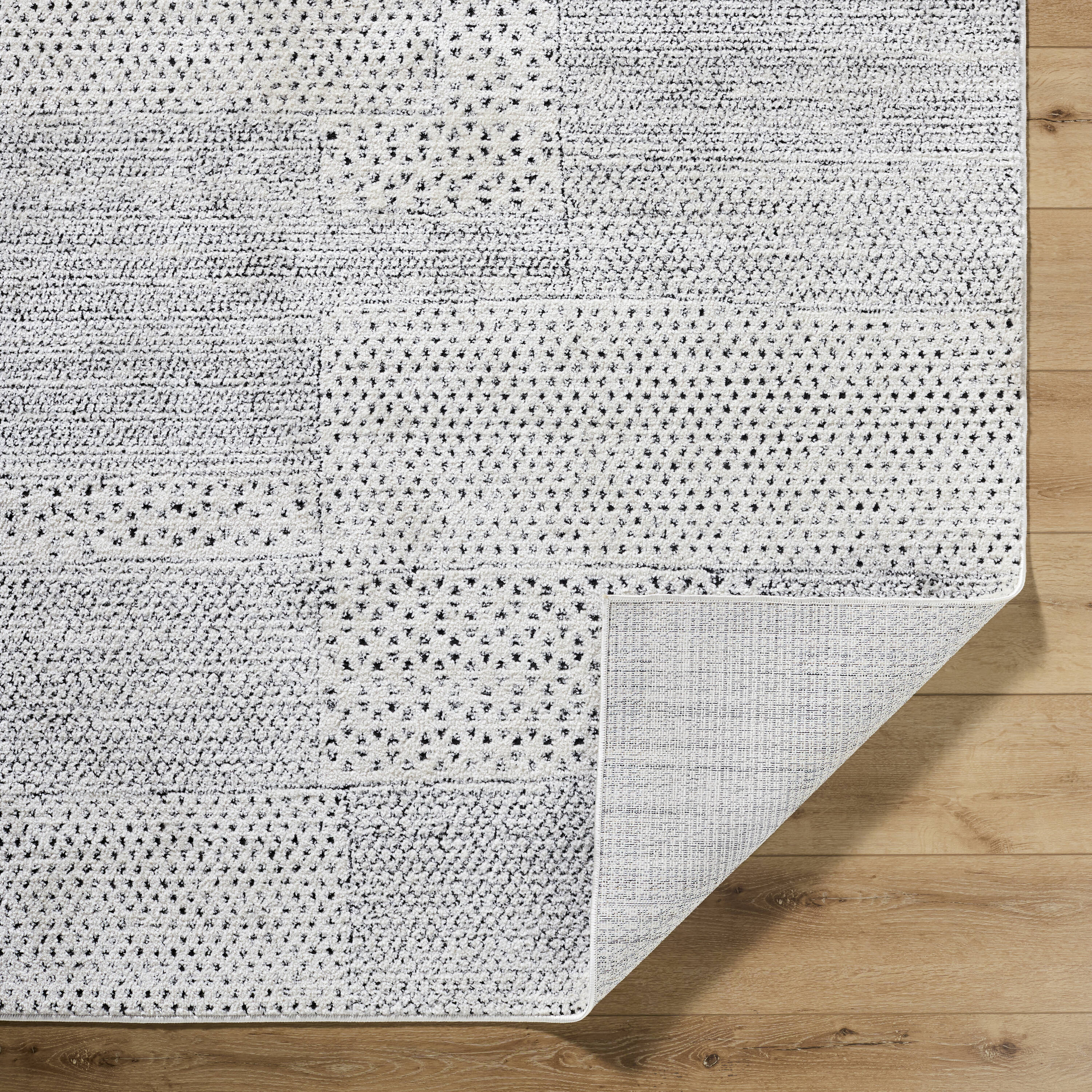 Ivory and Black Geometric Polyester Runner Rug
