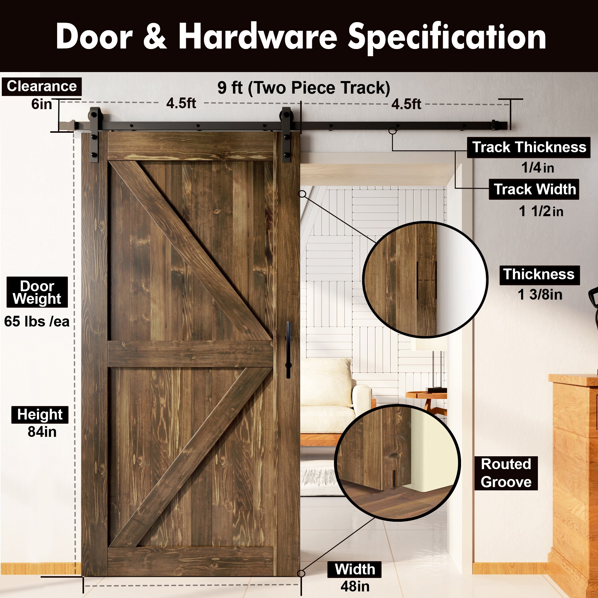 HOMACER YT1TGH108C-4884-K-WA Barn-Doors - View #7