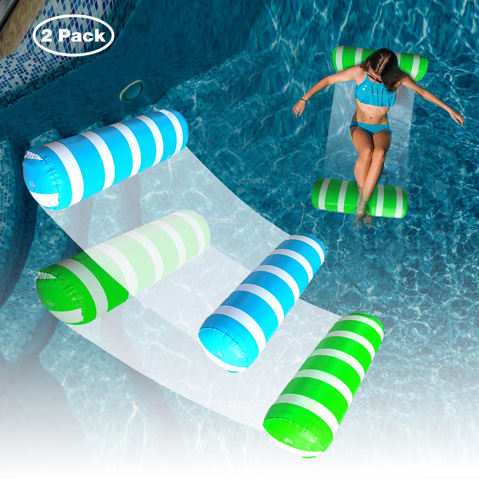 ITOPFOX  Inflatable Pool Float Lounge Chair 4 in 1 Water Hammock for Adults Swimming Pool Floaties with Headrest Footrest and Hand Air Pump 2