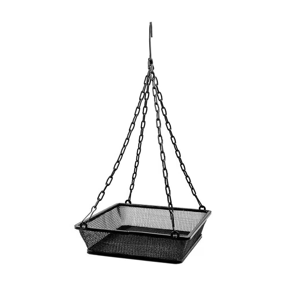 Slickblue Iron Hanging Mesh Bird Feeder Seed Tray Platform Feeder for Backyard Garden Patio 1 lb Capacity Black