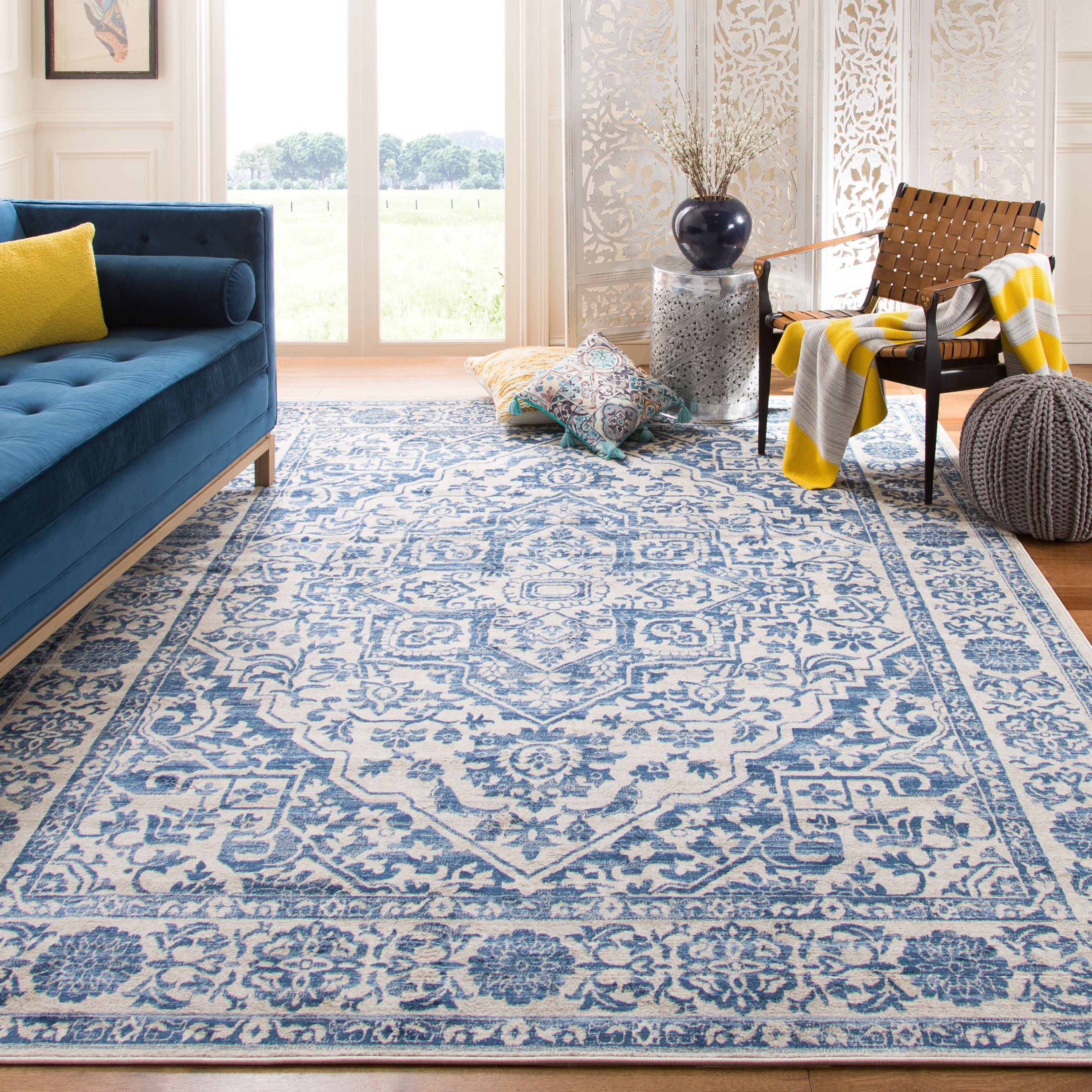 Safavieh BNT832M-1218 Brentwood Myrtice 12 x 18 (ft) Loomed Polypropylene Navy/Light Gray Rectangular Indoor Distressed/Overdyed Vintage Runner rug