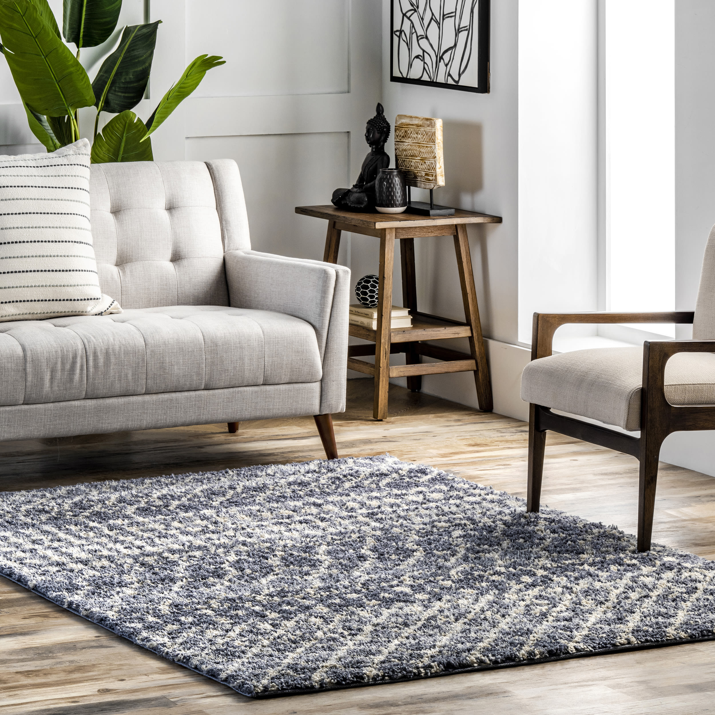 nuLOOM GROC01B-6709 6 x 9 (ft) Loomed Polypropylene Gray Rectangular Indoor Trellis Moroccan Area rug
