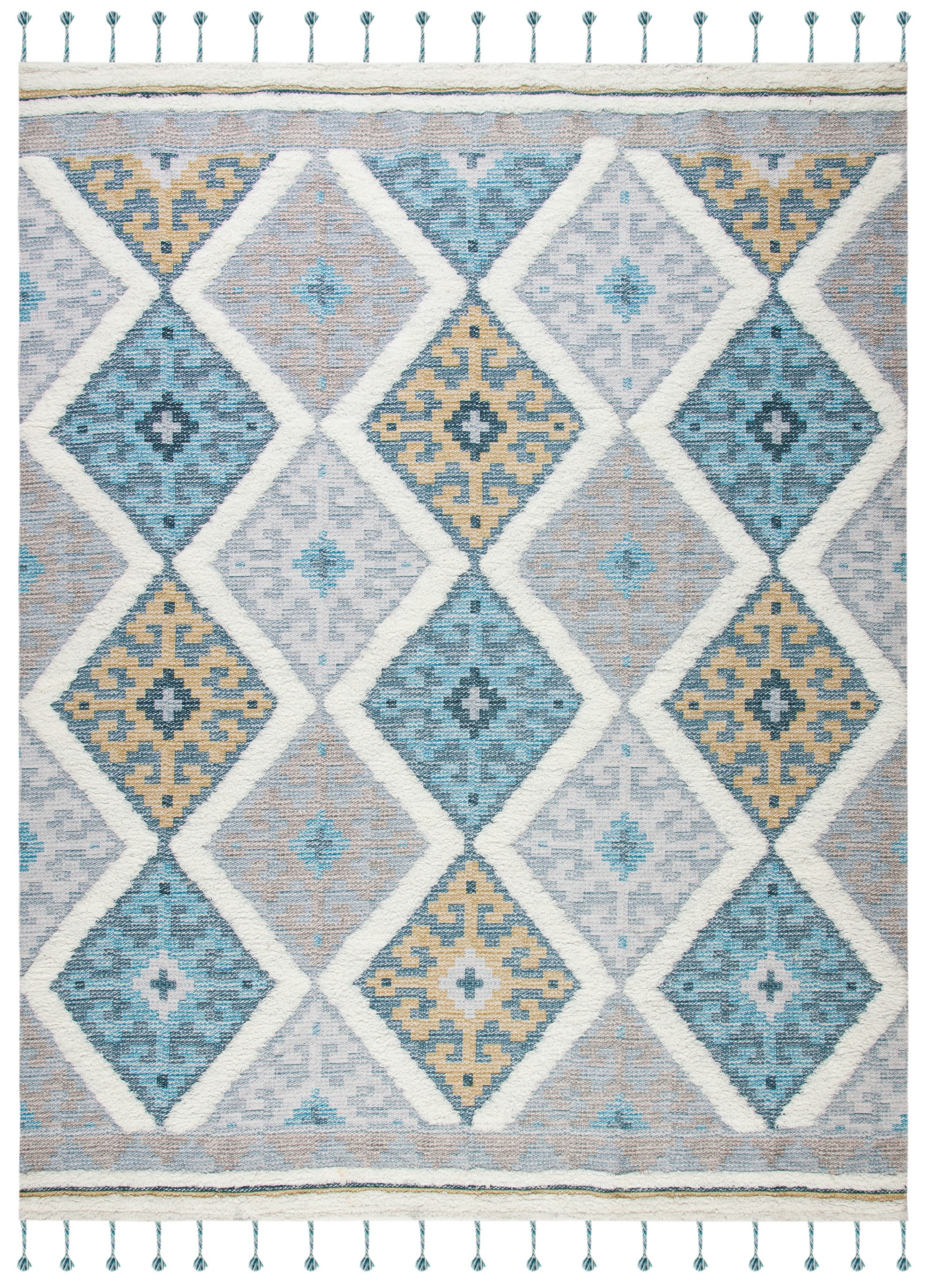 Saffron Ivory and Turquoise Wool 8' x 10' Hand Loomed Area Rug
