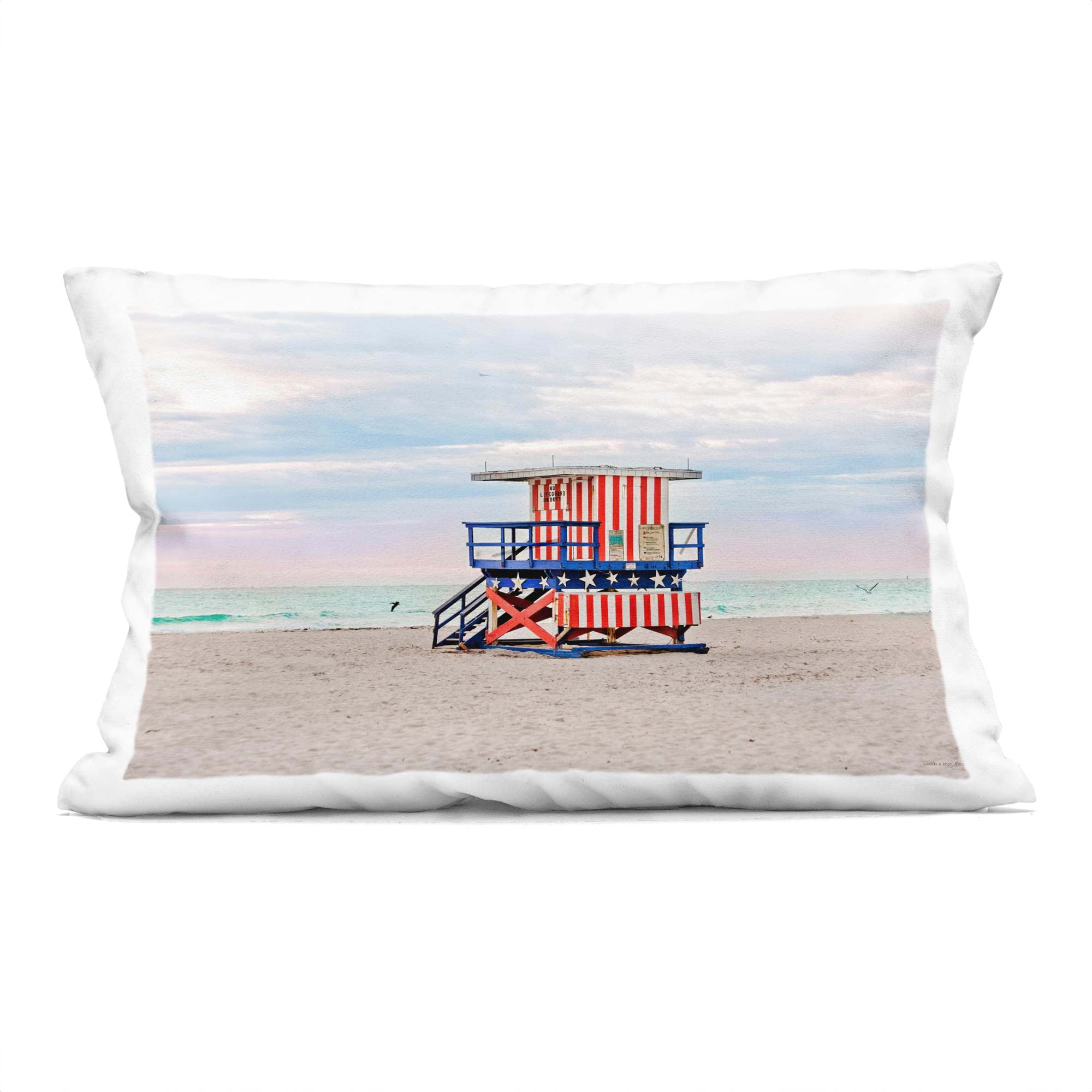 Stupell Industries PLP-165-RCW-14X20 Patriotic Lifeguard Hut Decorative Printed Pillow Design by Seven Trees Design