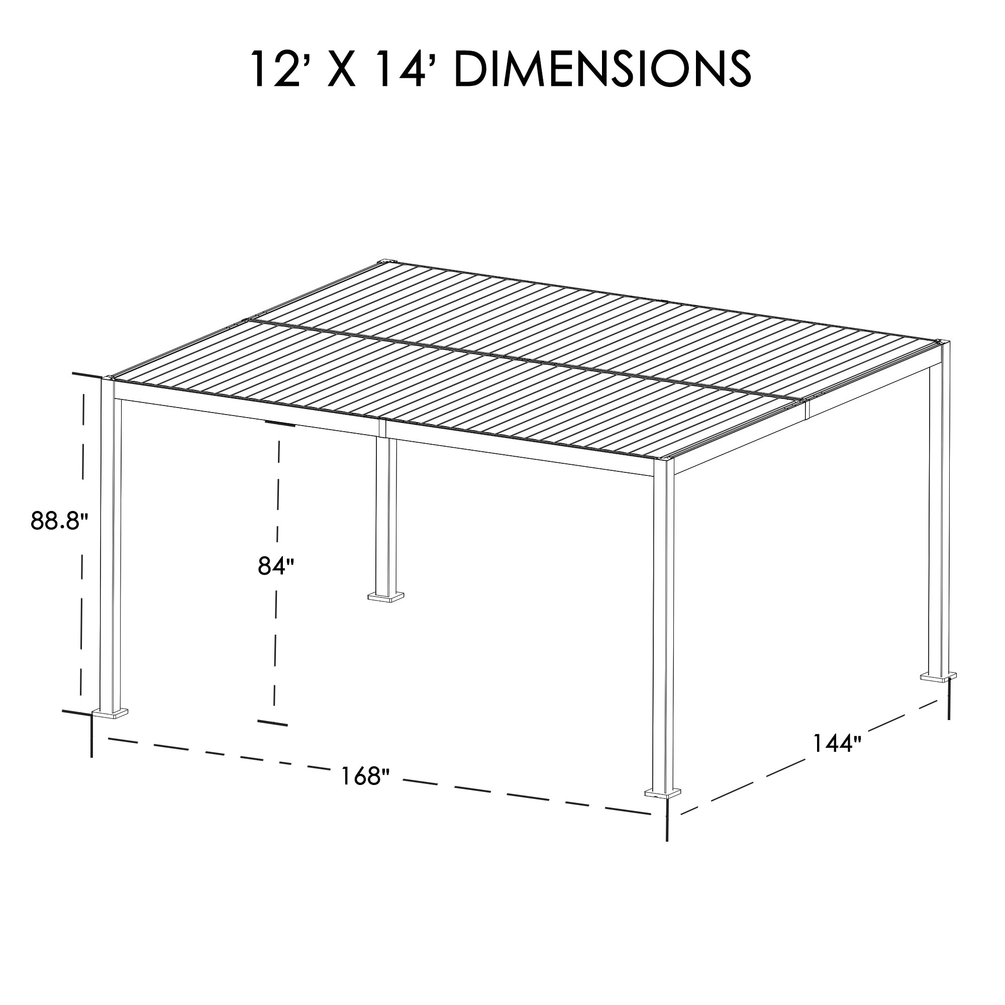 Kozyard pergola 12ft W x 14ft L x 7ft 3in H White Metal Attached