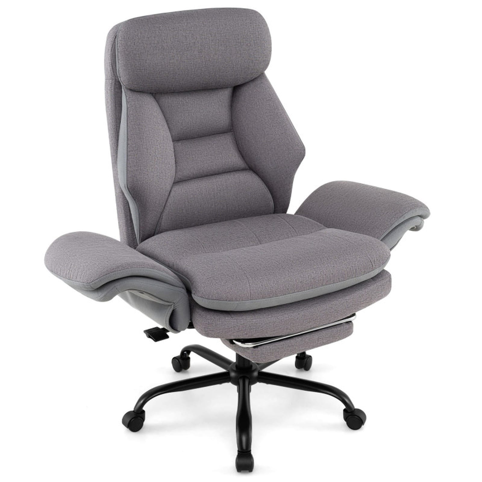 SUGIFT Ergonomic Big and Tall Office Chair with Retractable Footrest Reclining Executive Desk Chair with Flip-Up Arms - Gray